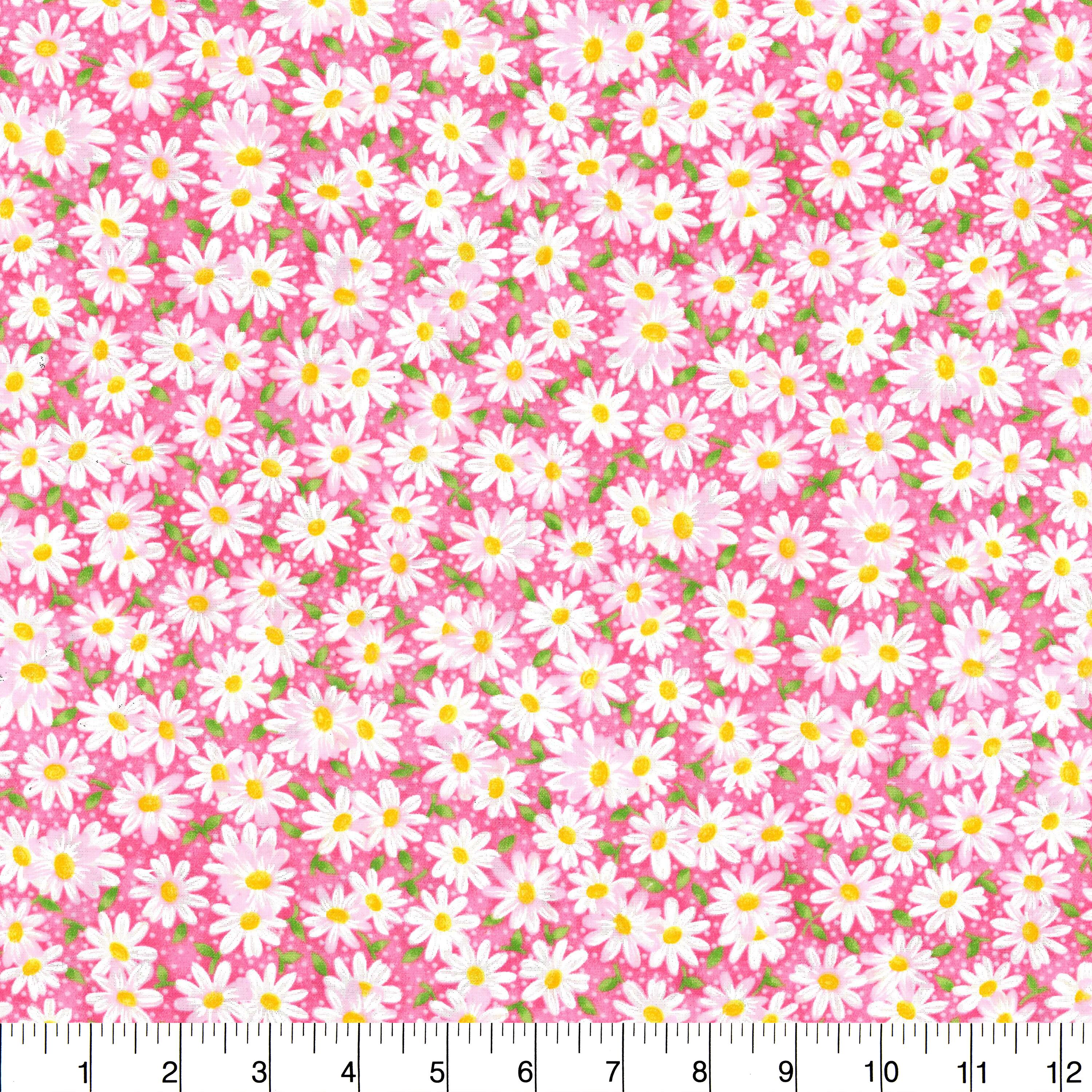 Pink Packed Daisies Cotton Fabric