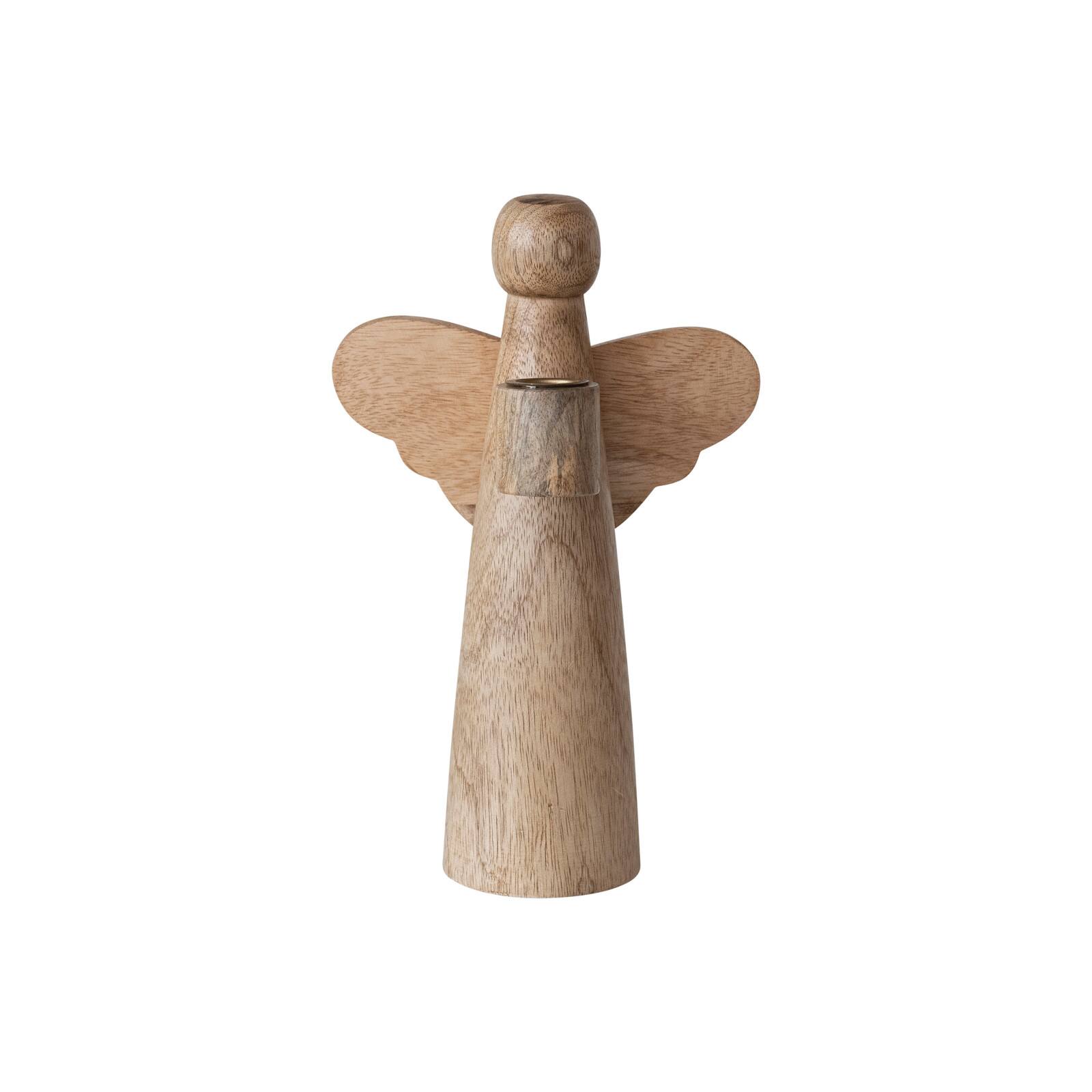 Hello Honey&#xAE; 10&#x22; Natural Tall Mango Wood Angel Taper Candle Holder