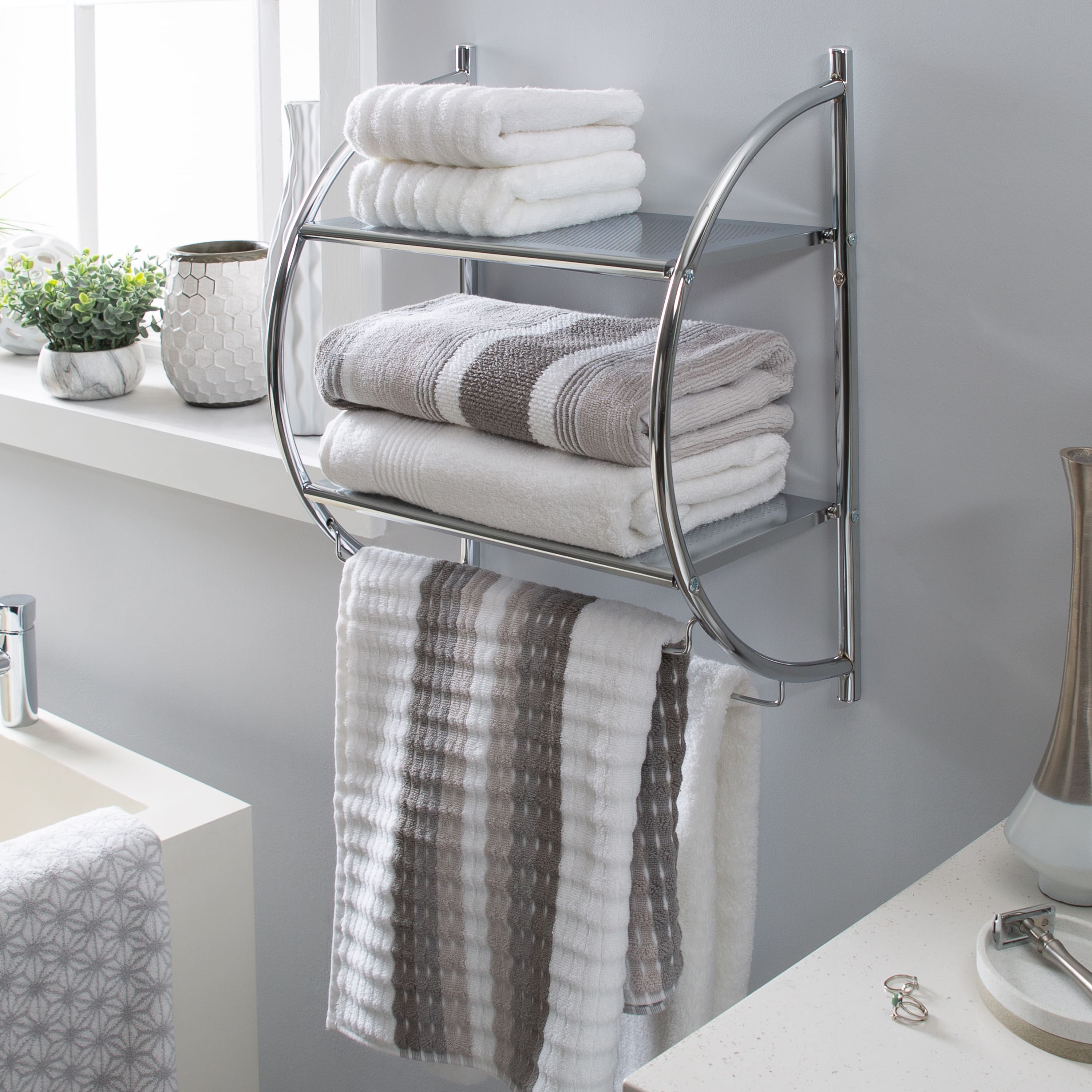 Organize It All 2-Tier Wall Mounted Shelf &#x26; Towel Bars