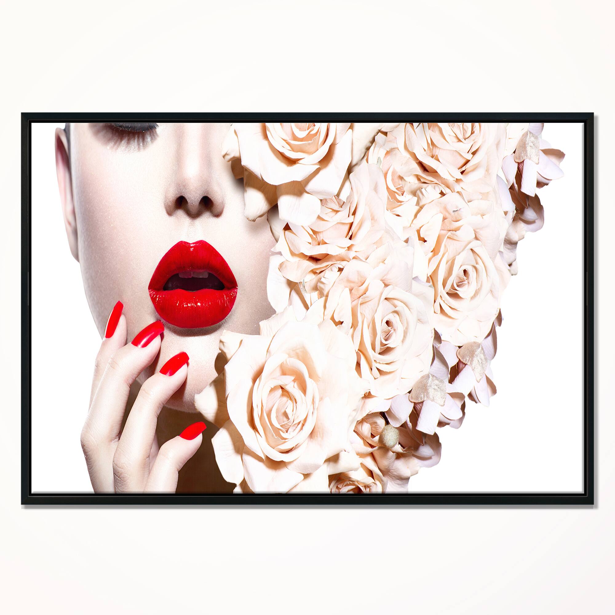 Designart - Woman's Fashion and Floral Design - Sensual Canvas Art Print in Black Frame