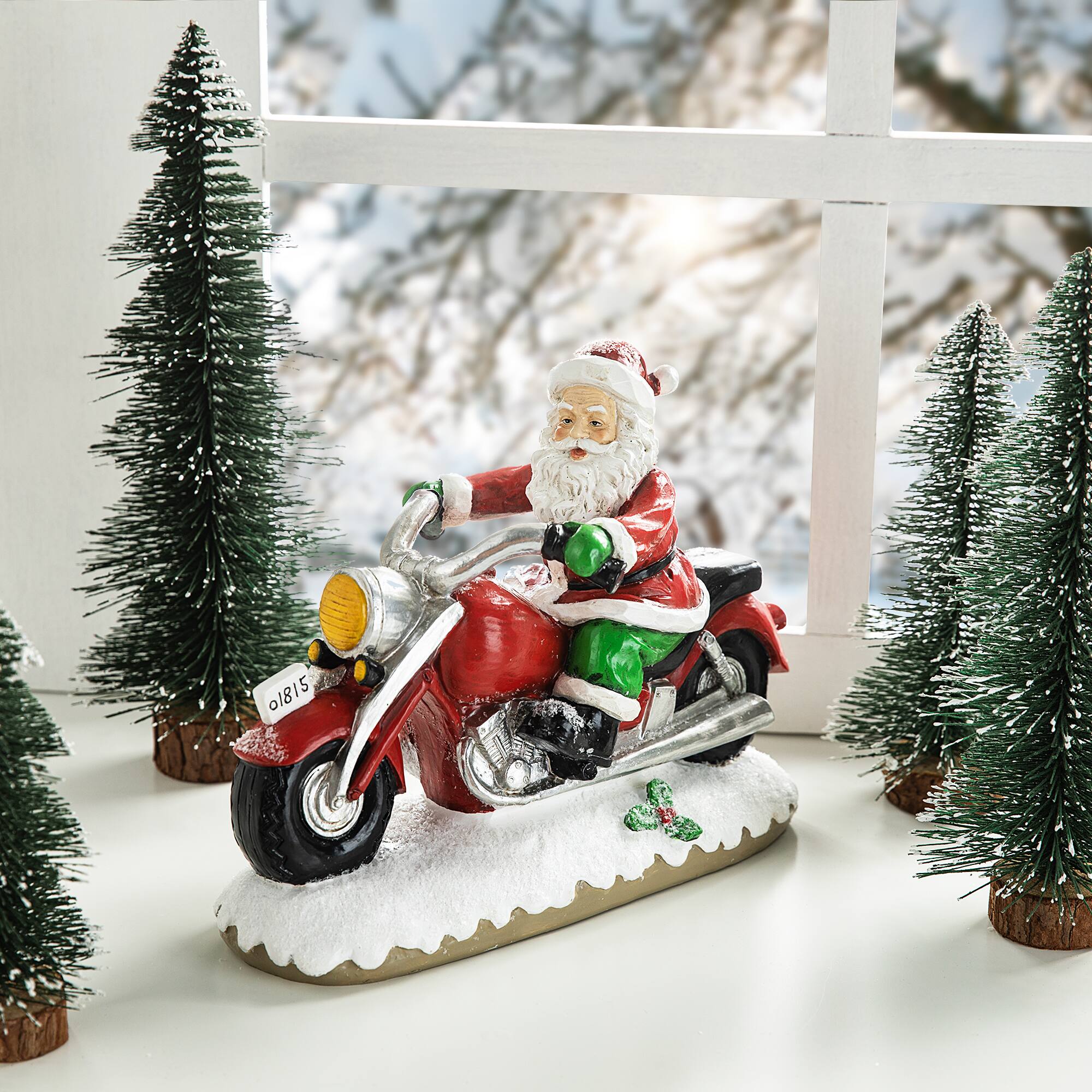 Glitzhome&#xAE; 11.75&#x22; Santa with Motorcycle Table D&#xE9;cor