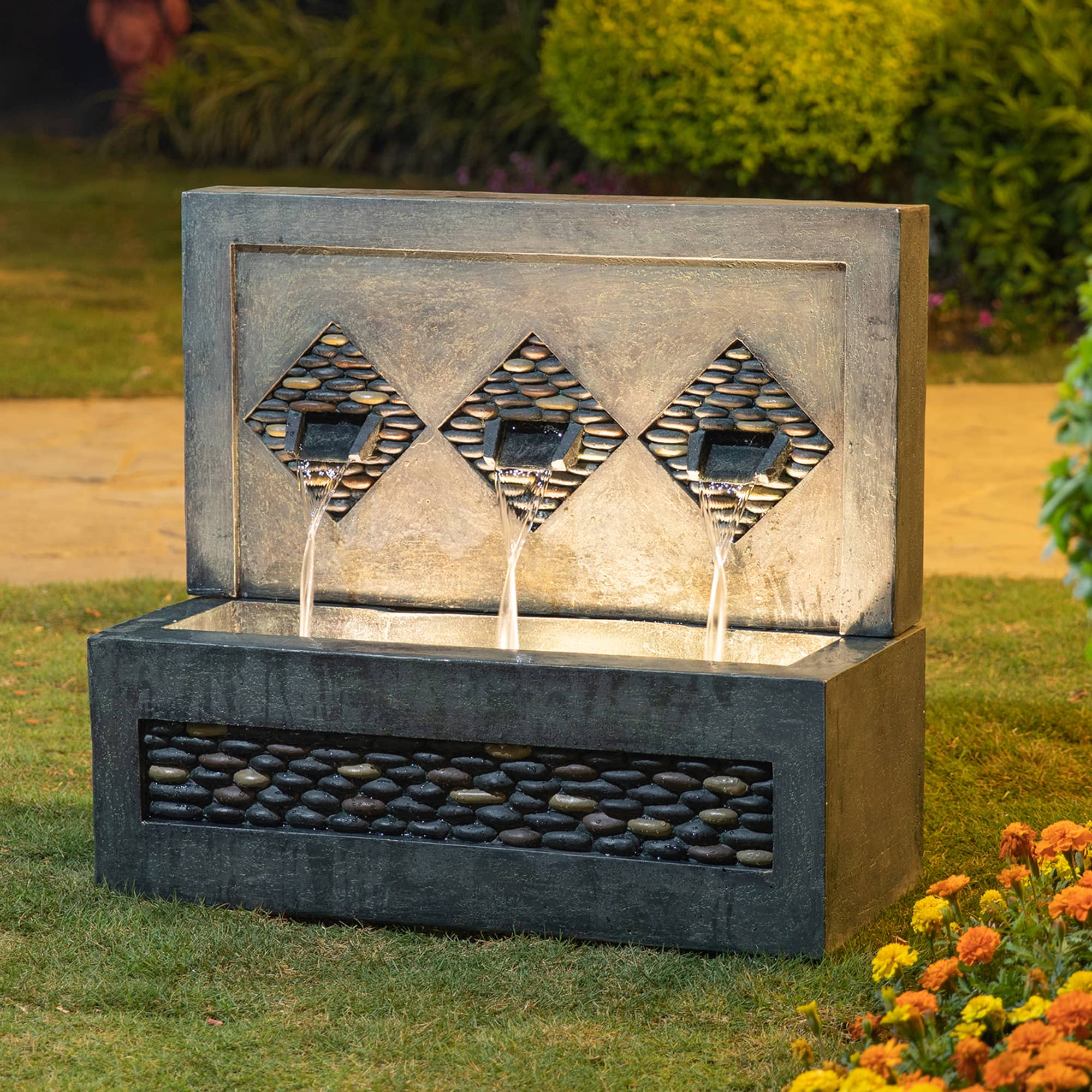 Glitzhome&#xAE; 2.5ft. Faux Concrete and Pebbles Outdoor LED Fountain