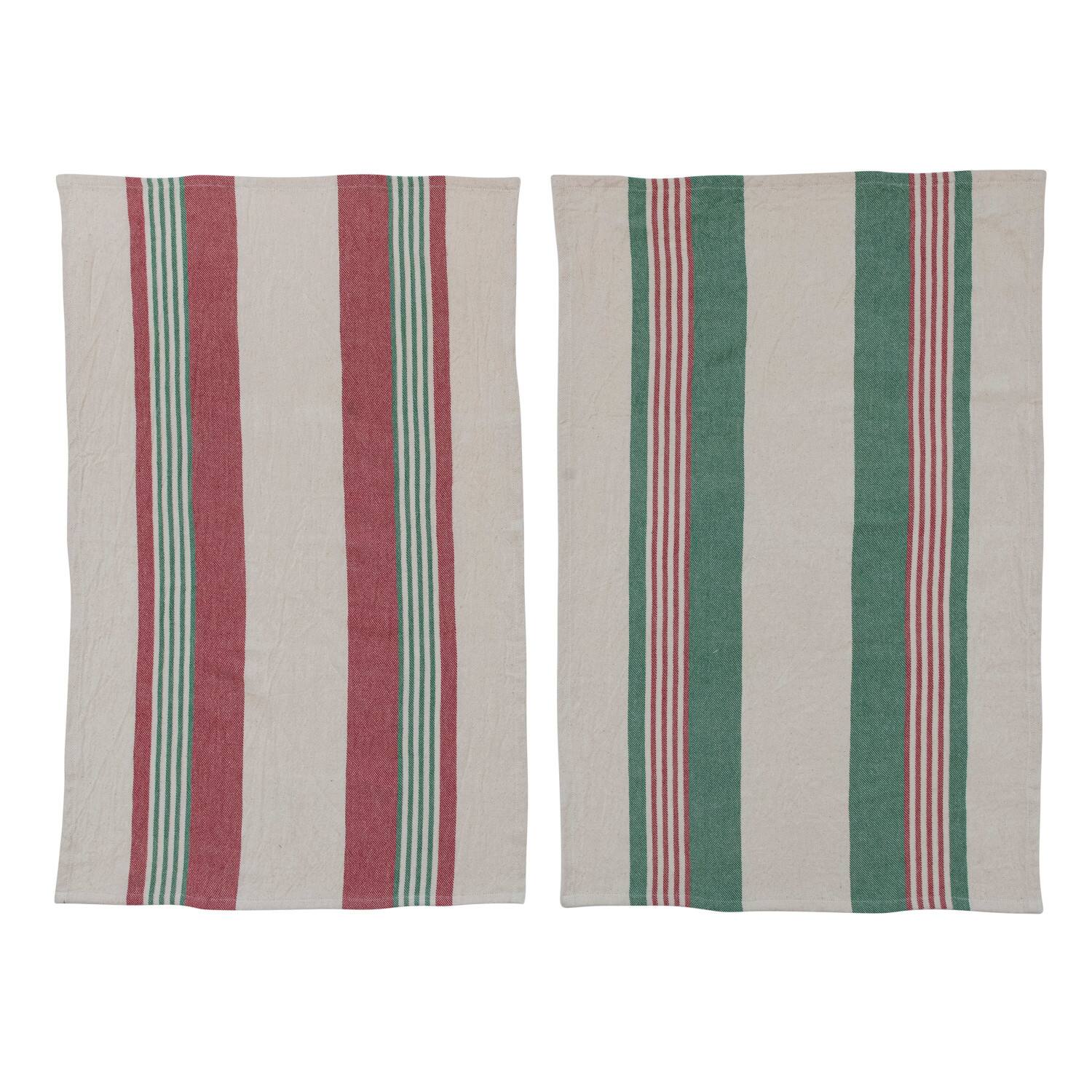 Hello Honey® Red & Green Cotton Stripe Printed Tea Towel Set