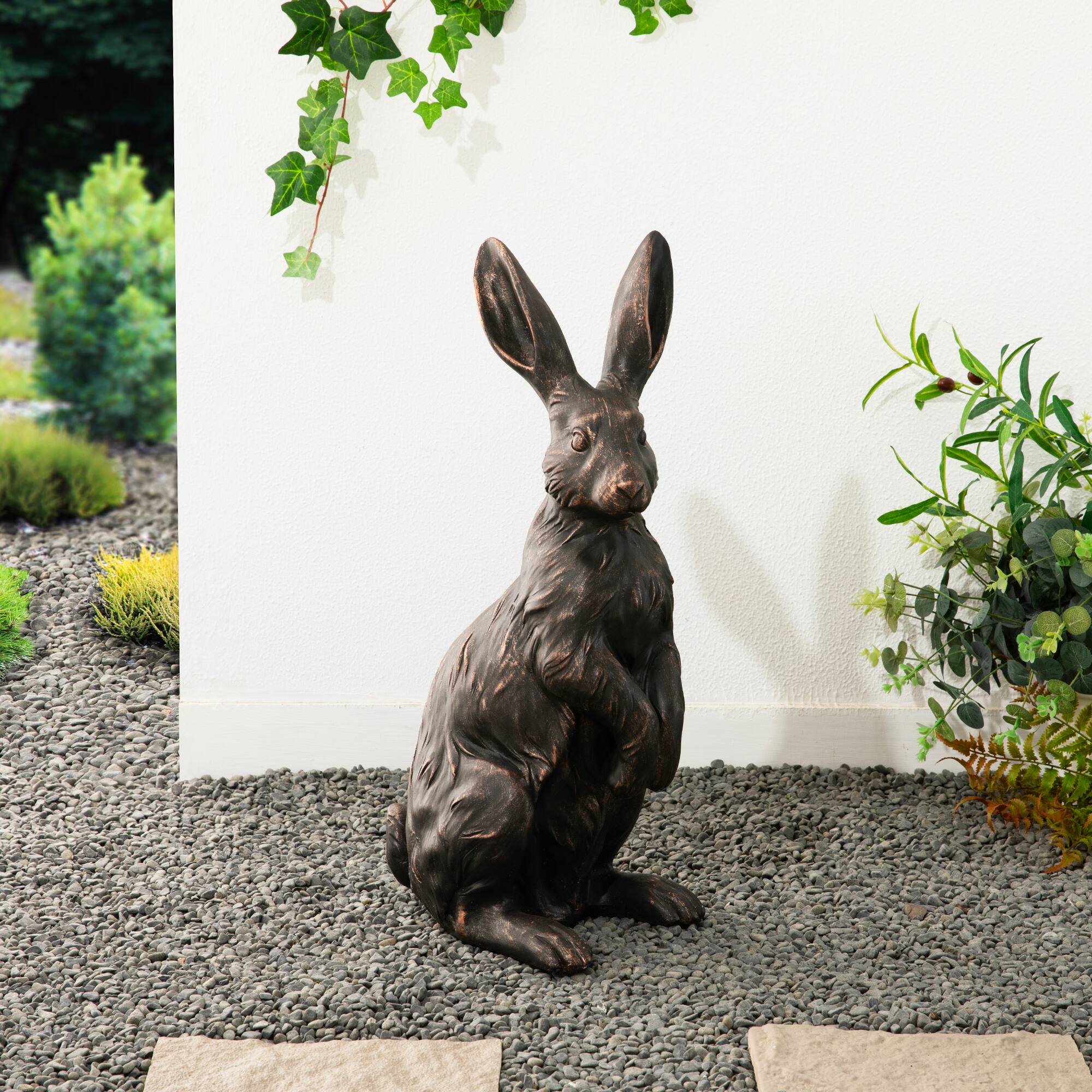 Glitzhome® 23" MGO Bronze Standing Rabbit Statue