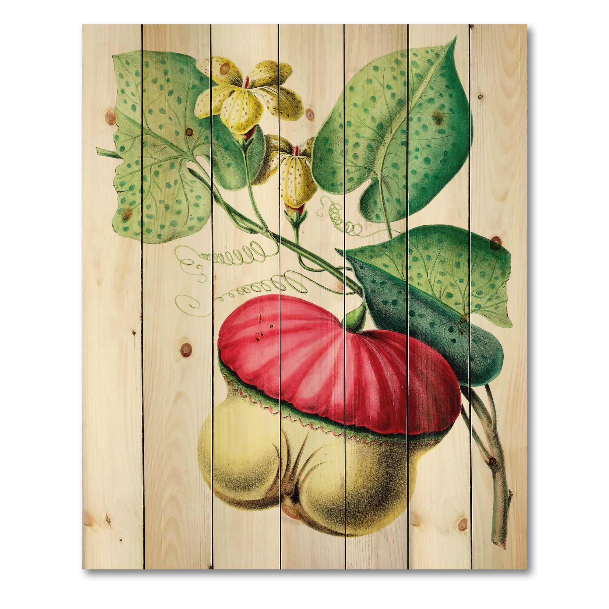 Designart - Vintage American Flowers I - Traditional Print on Natural Pine Wood