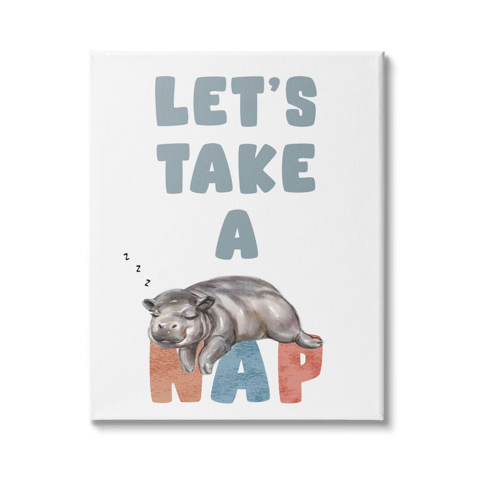 Stupell Industries Let's Take A Nap Phrase Sleeping Baby Hippo Canvas Wall Art
