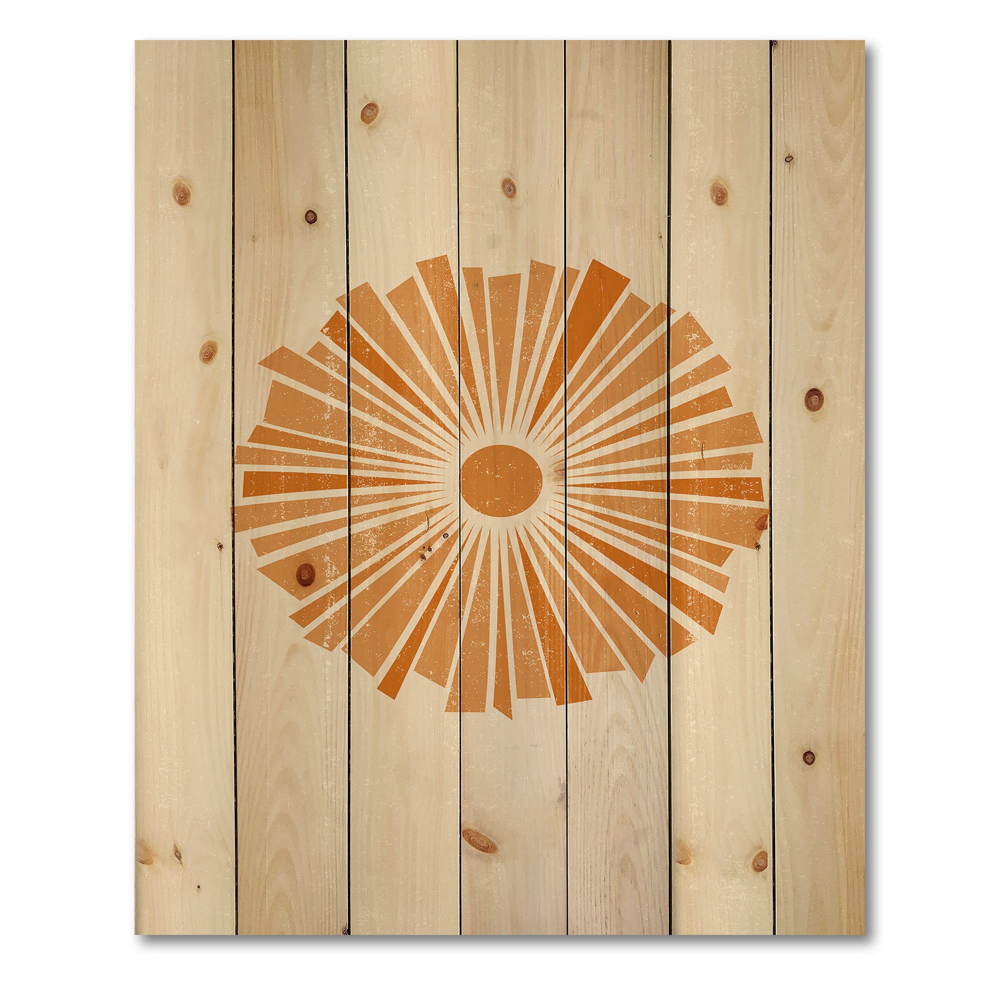 Designart - Minimal Orange Radiant Sun I - Modern Print on Natural Pine Wood