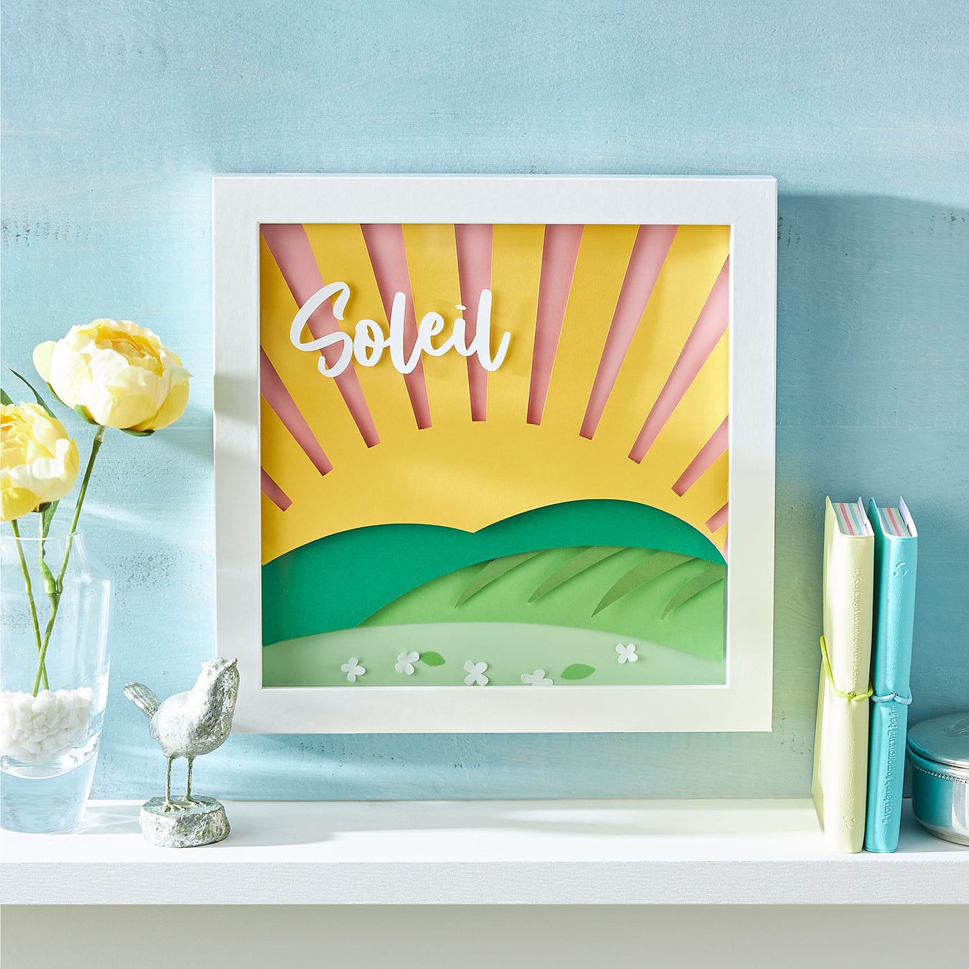 Boîte-cadre en papier à motif de soleil 3D