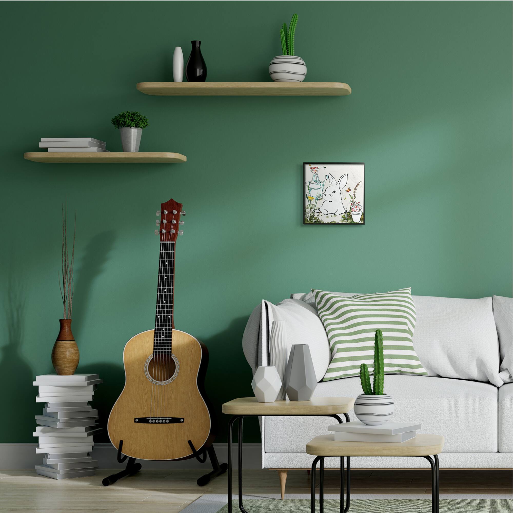 Stupell Industries Curious Bunny Rabbit in Garden Black Framed Wall Art