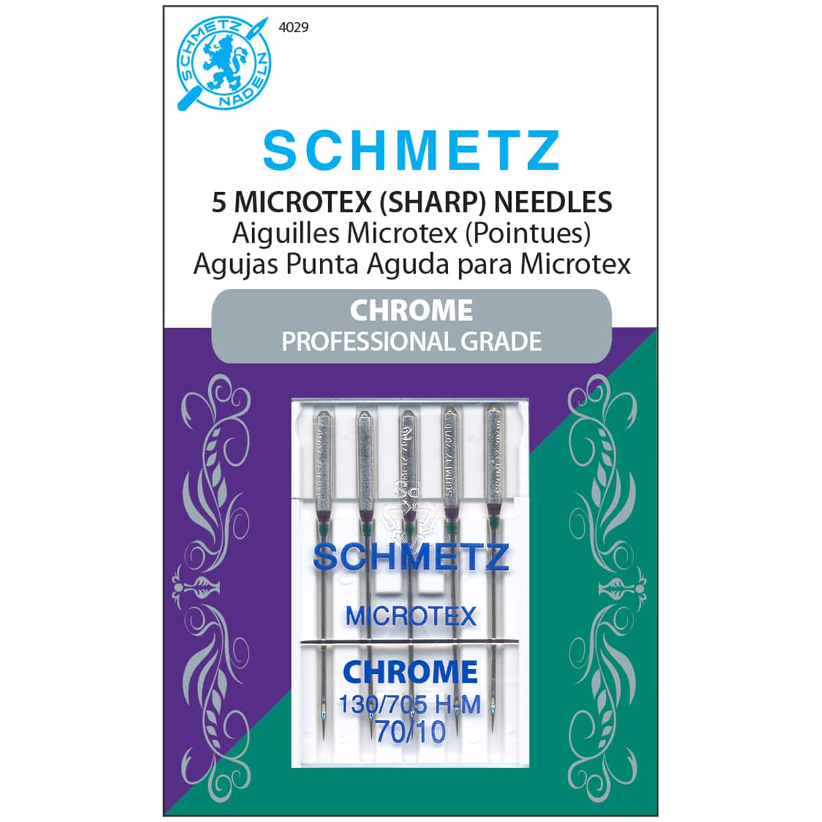 Euro-notions Schmetz Chrome Microtex Machine Needles, 70/10, 5ct.