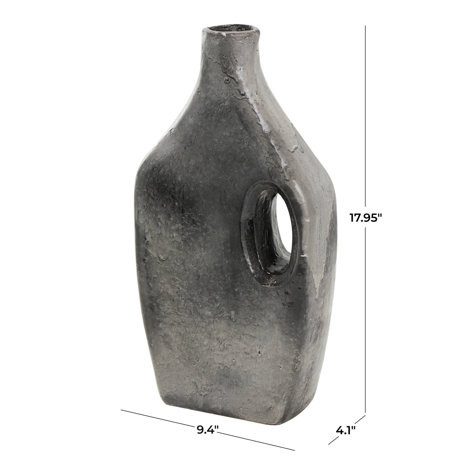Gray Paper Mache Marble Inspired Decorative Vase with Cutout Handle