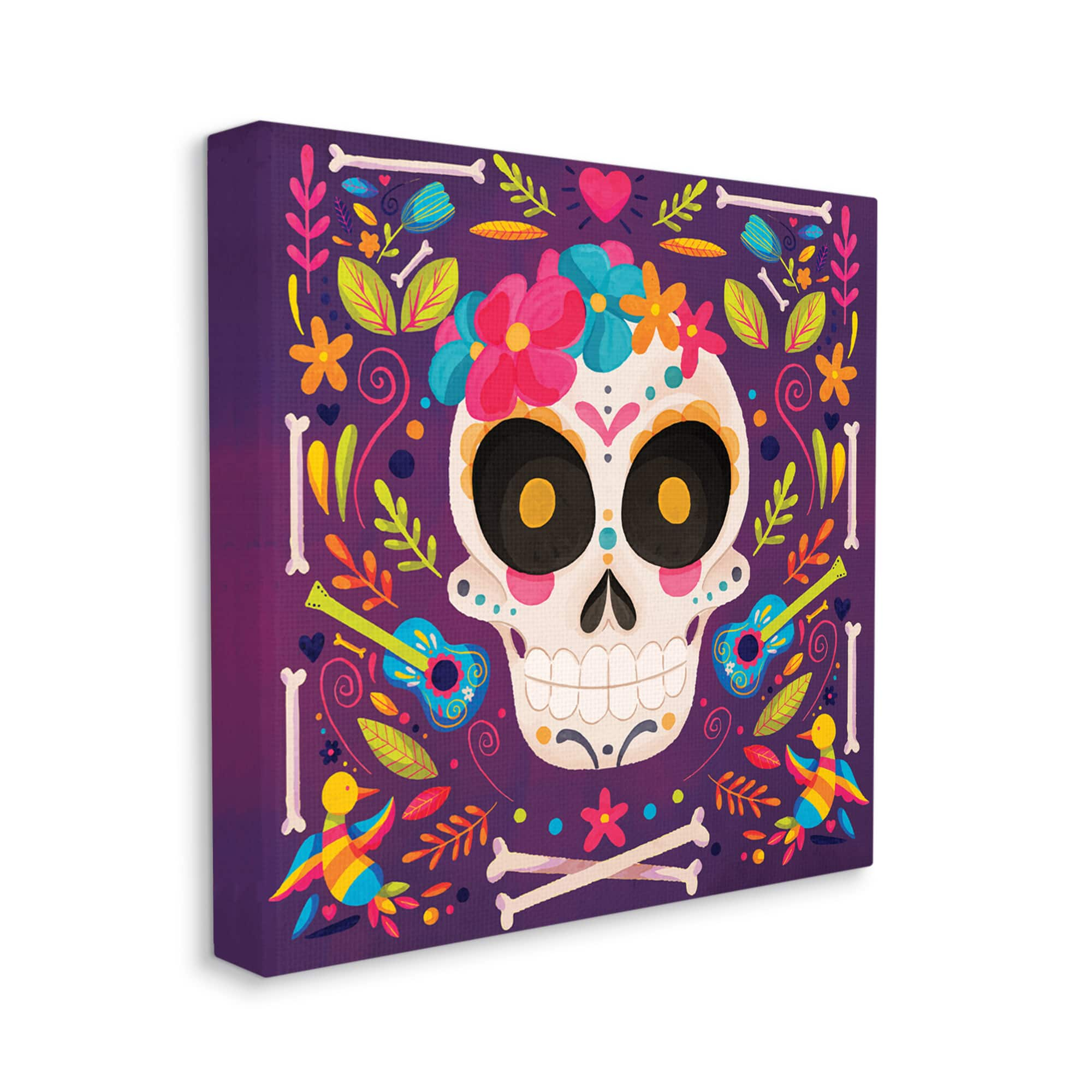 Stupell Industries Day Of Dead Floral Patterned Skull Canvas Wall Art