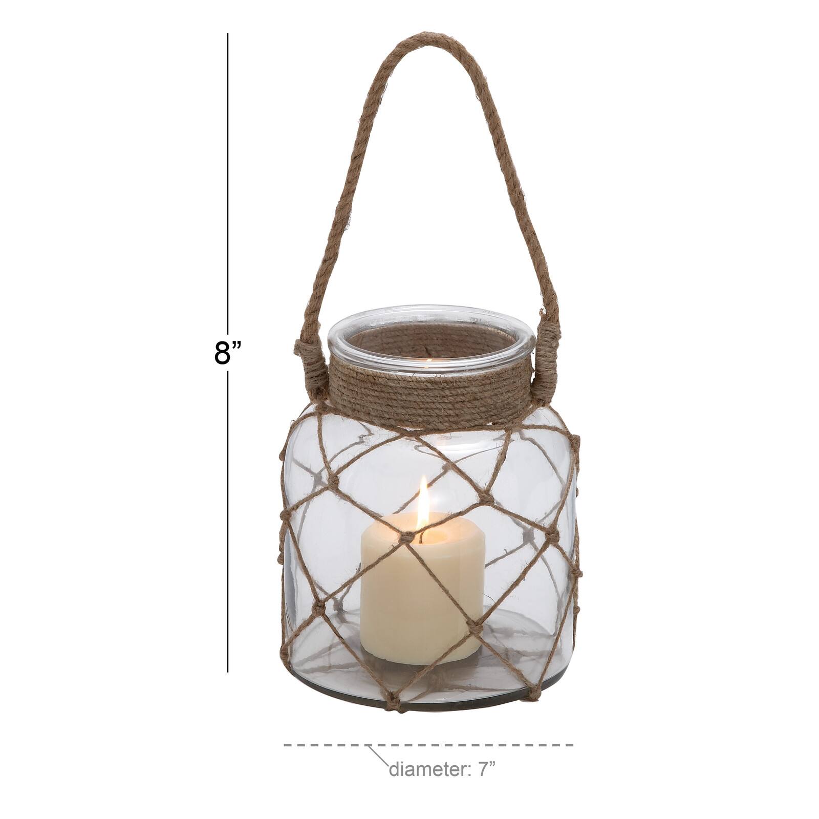 8&#x22; Glass Coastal Candle Holder Lantern