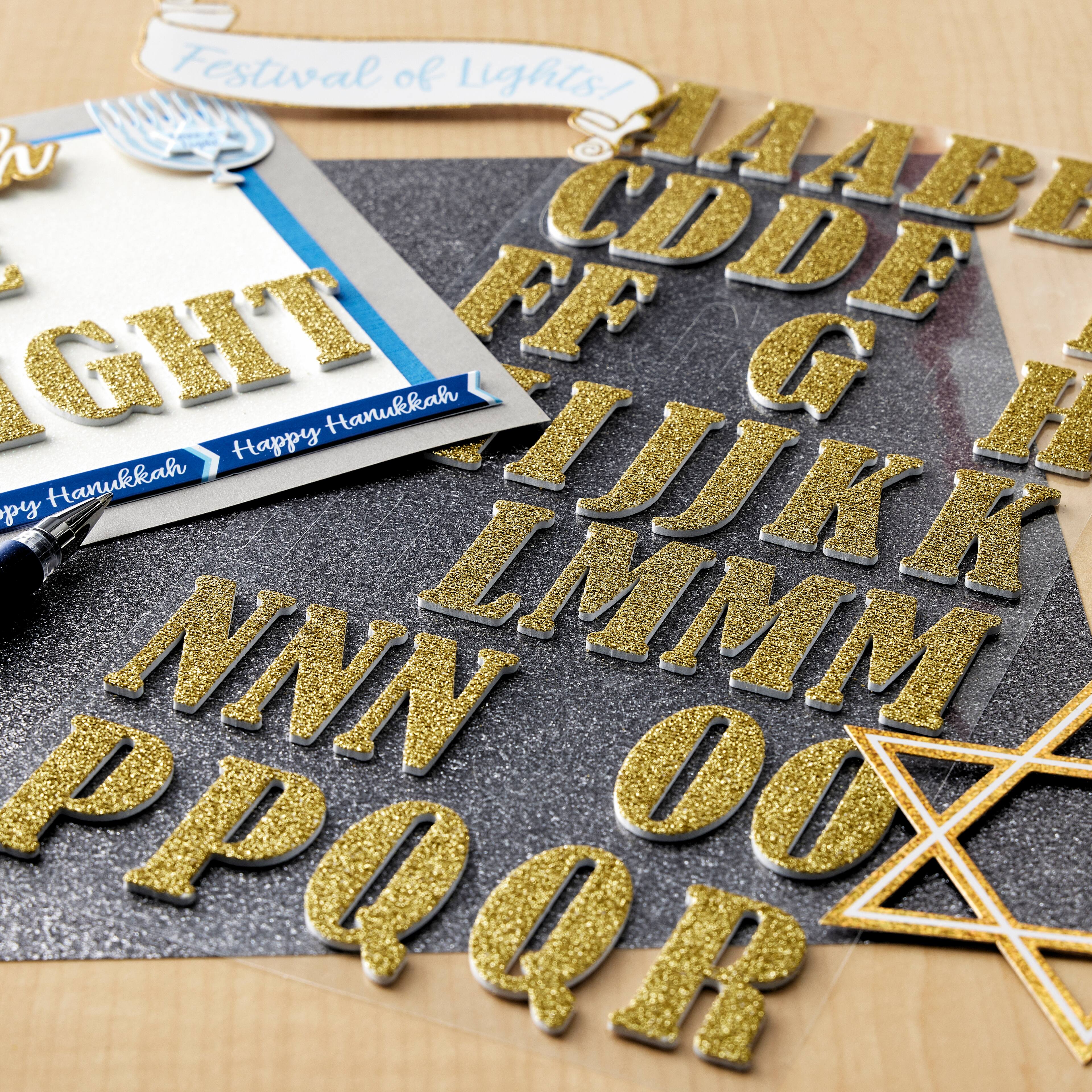 12 Packs: 85 ct. (1,020 total) Bernhard Gold Glitter Alphabet Foam Stickers by Recollections™