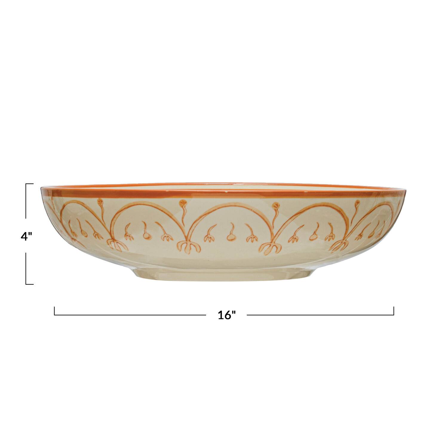 Hello Honey® 16" Cream & Orange Hand Painted Stoneware Serving Bowl