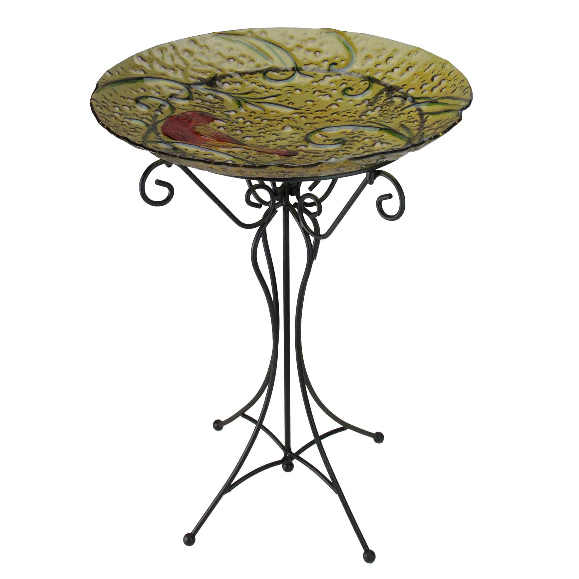23&#x22; Hand Painted Glass Cardinal Spring Garden Bird Bath