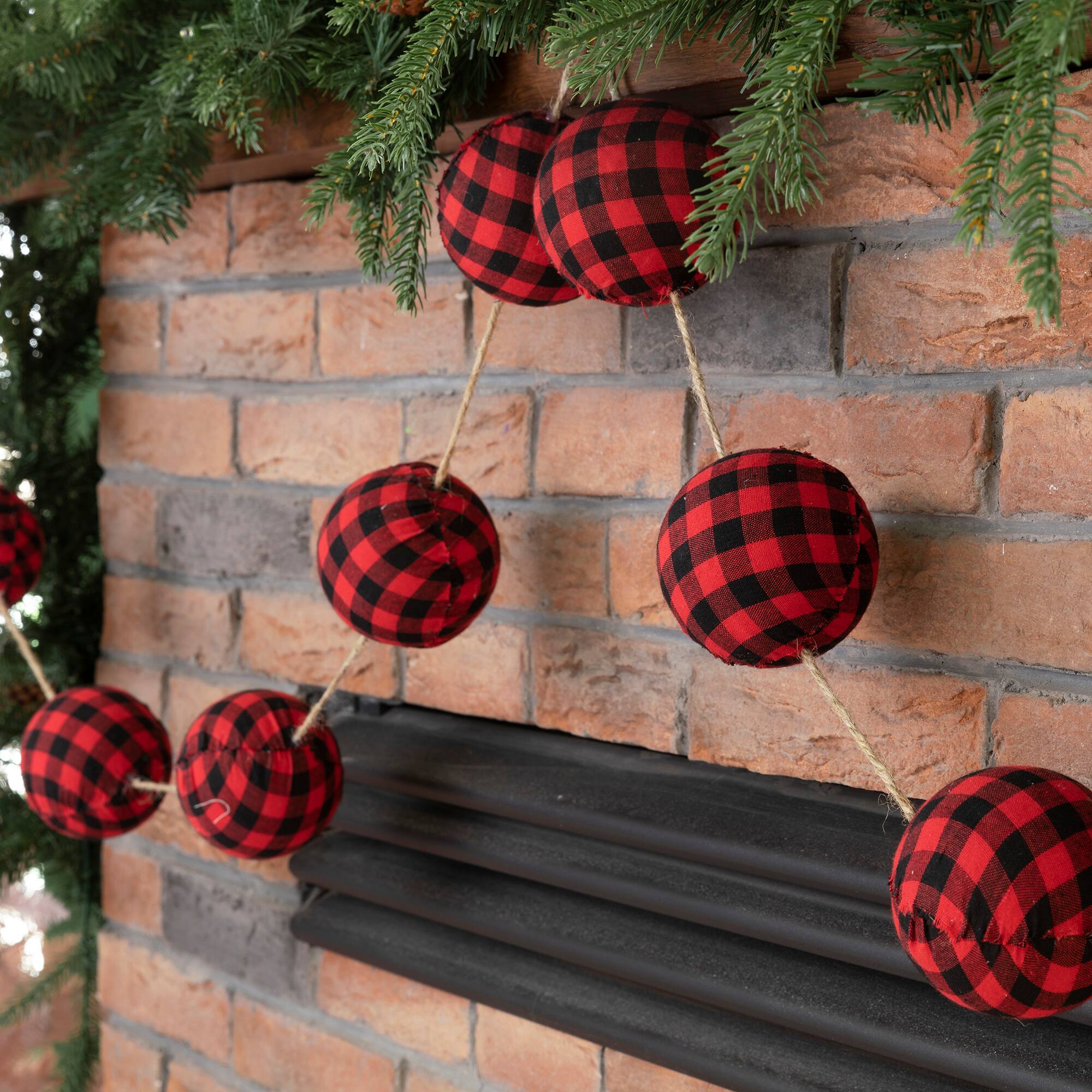 Glitzhome® 6ft. Red & Black Plaid Fabric Garland, 2ct.