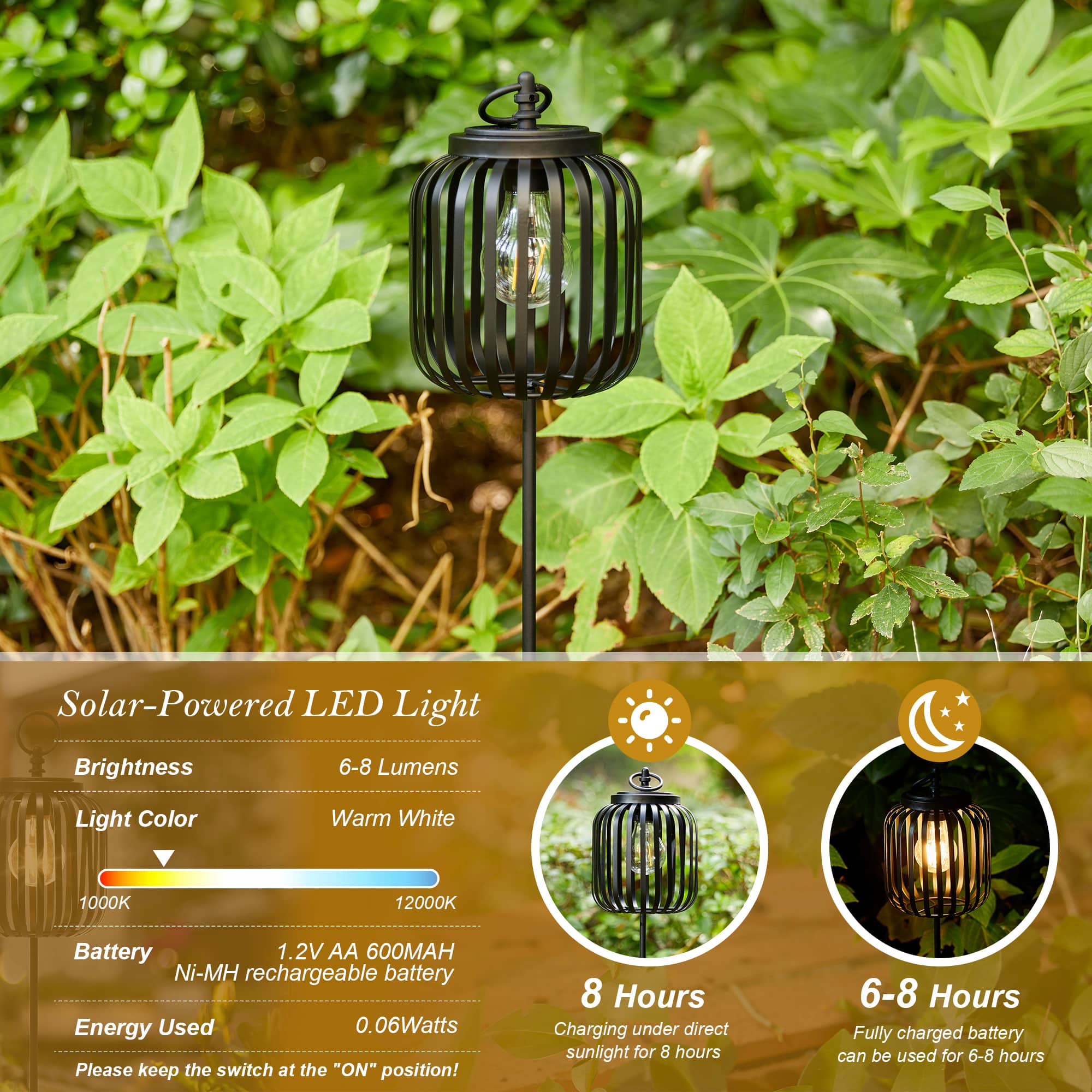 Glitzhome&#xAE; 33&#x22; Black Metal Stripes Solar Powered Outdoor Lantern