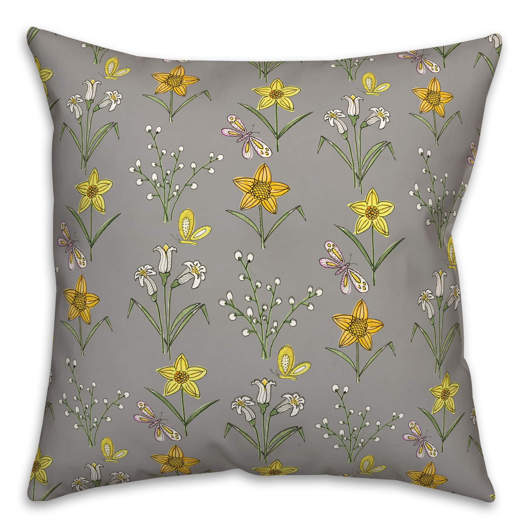 18&#x22; Gray Spring Pattern Indoor/Outdoor Pillow