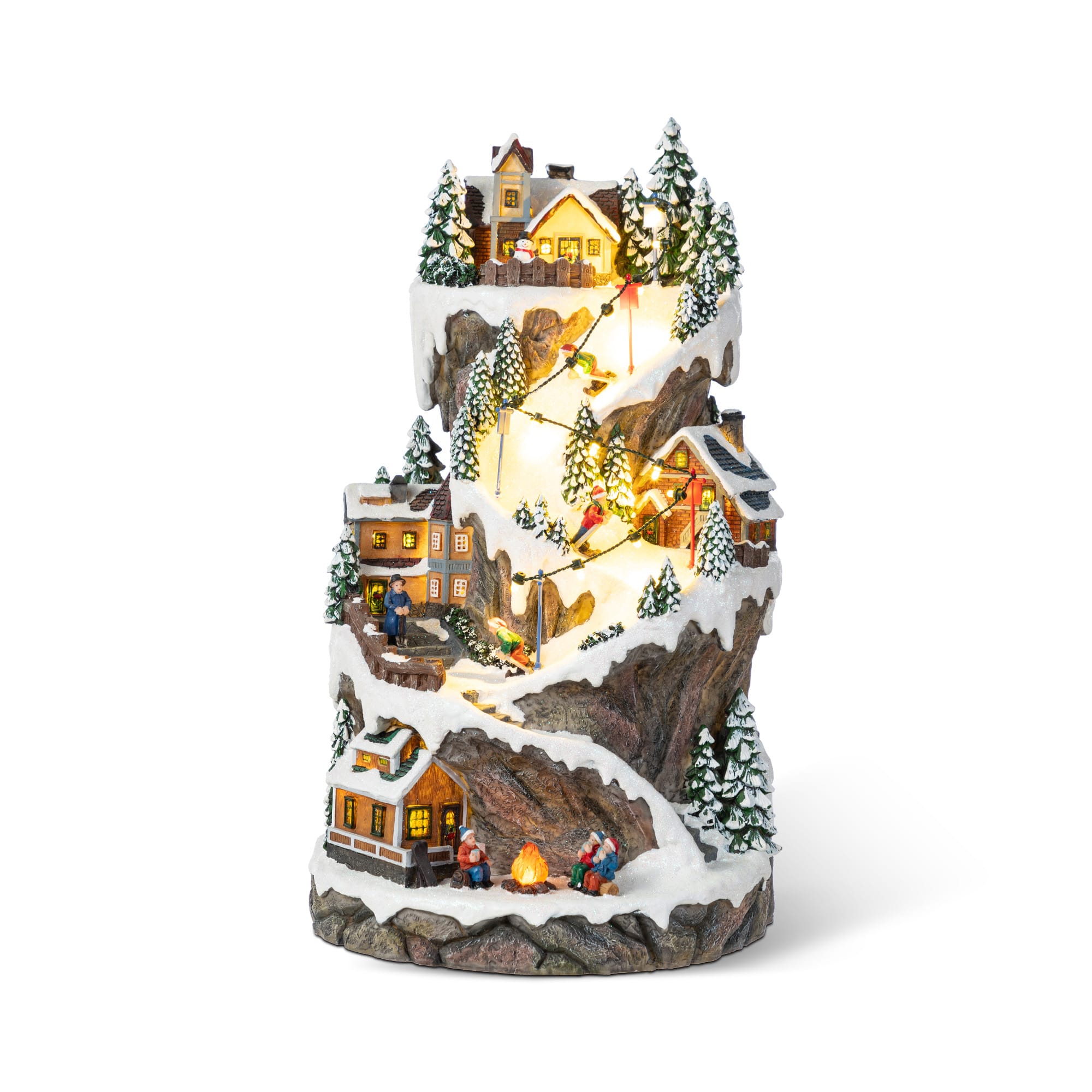Glitzhome&#xAE; 15.5&#x22; Lighted Christmas Skiing Moutain Resin Village with Movement and Music