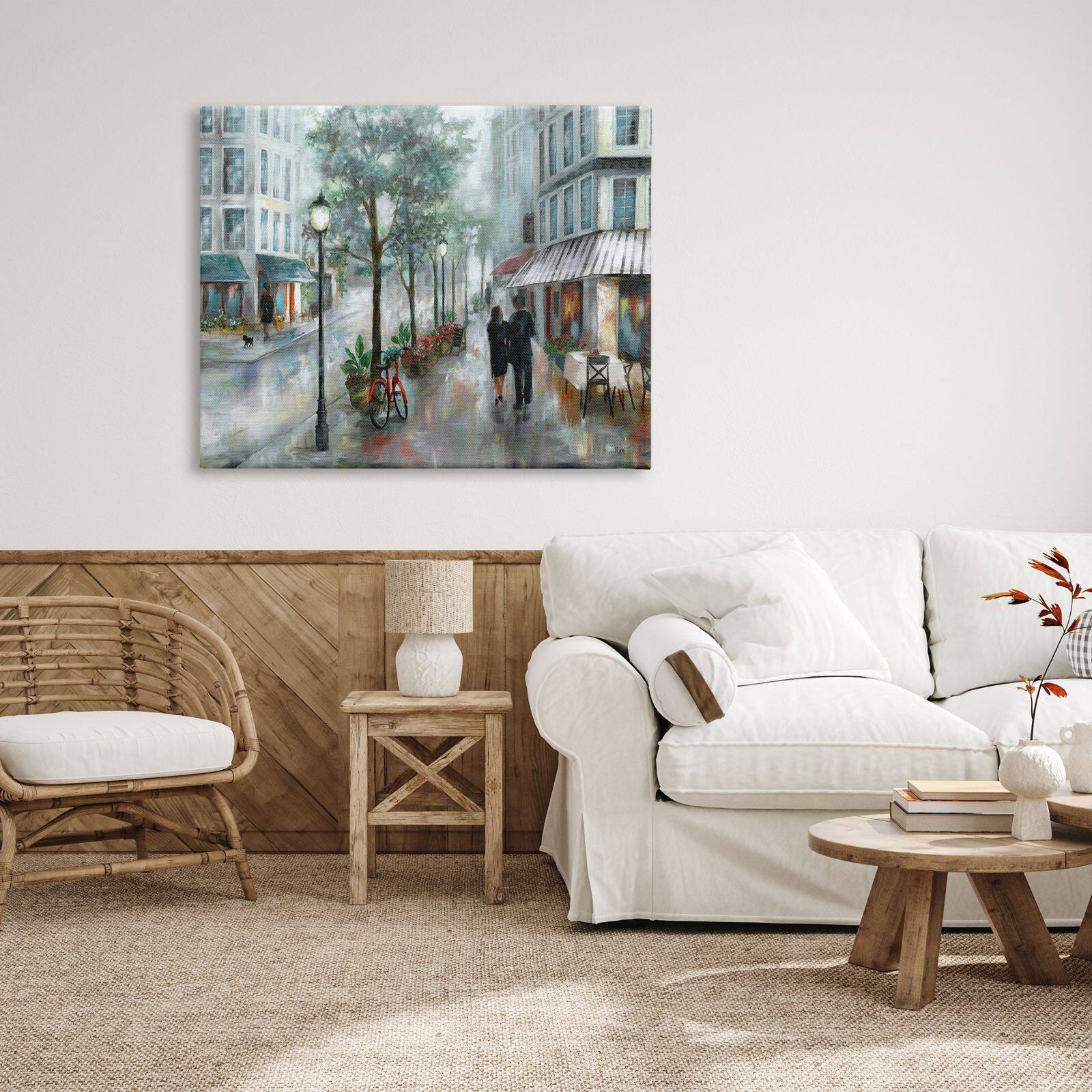Stupell Industries Couple Walking Through Traditional Rainy City Architecture Canvas Wall Art
