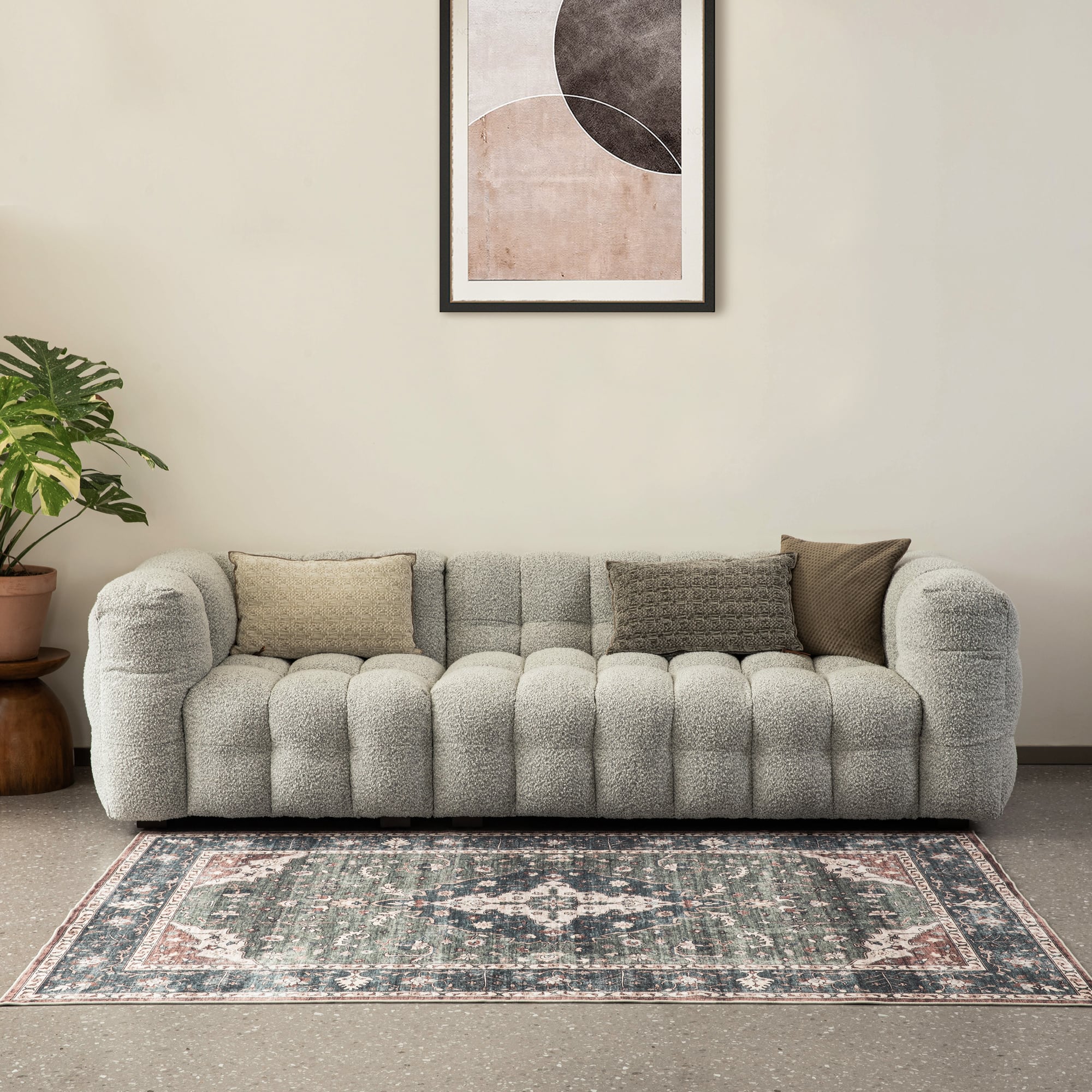 Glitzhome&#xAE; 5ft. x 8ft. Green &#x26; Tan Oriental Area Rug