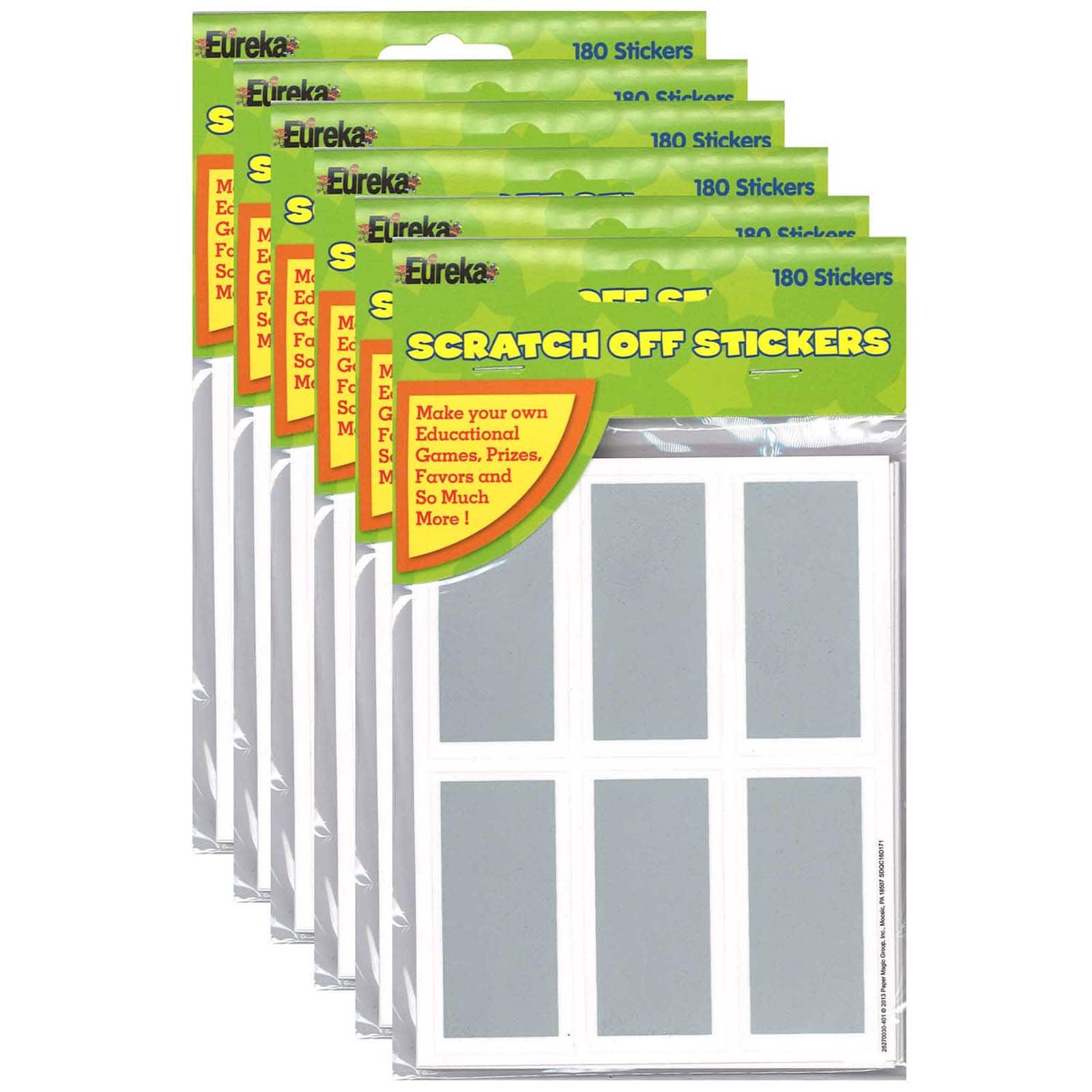 Eureka&#xAE; Rectangles Scratch Off Stickers, 6 Packs of 180