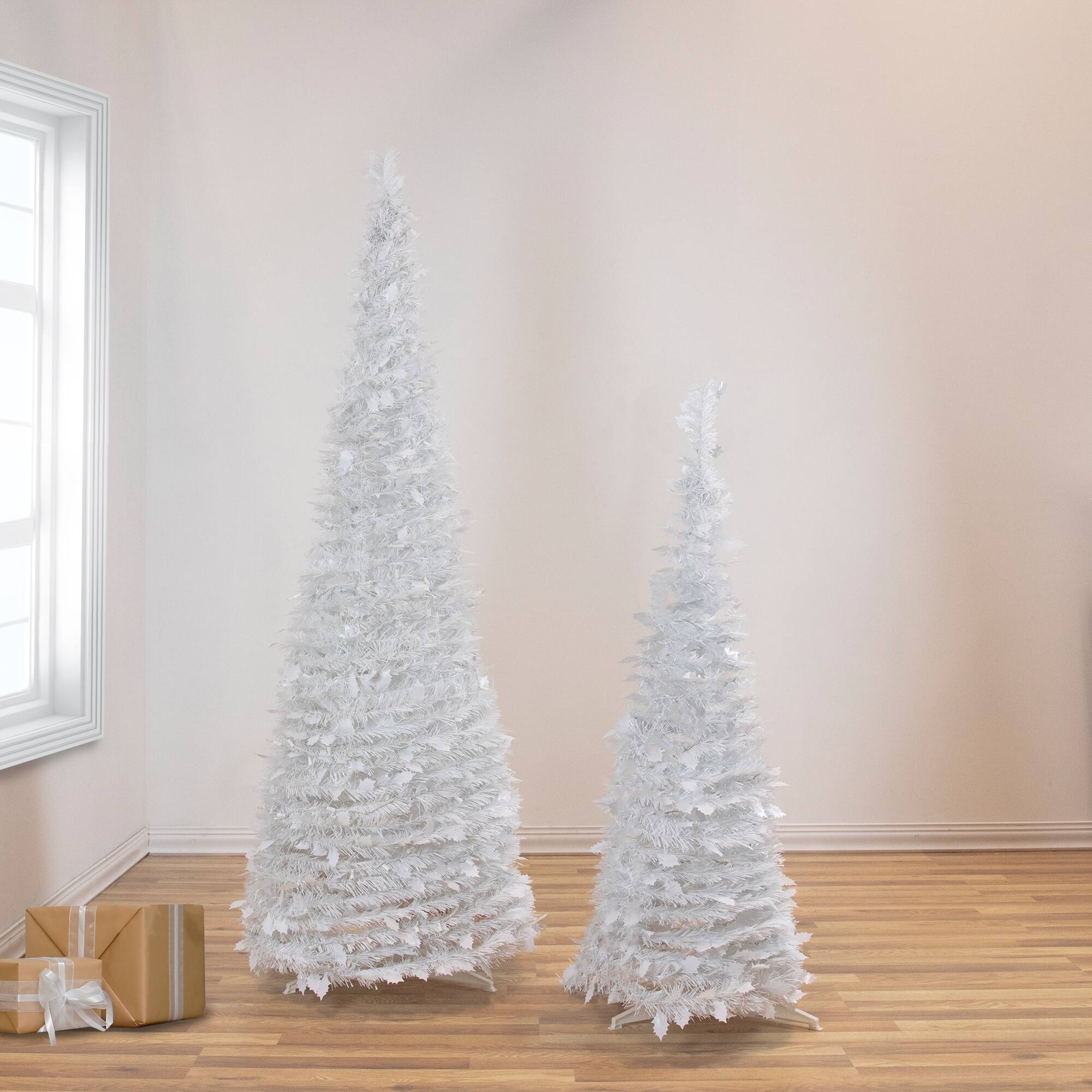 4ft. Unlit White Tinsel Pop-Up Artificial Christmas Tree