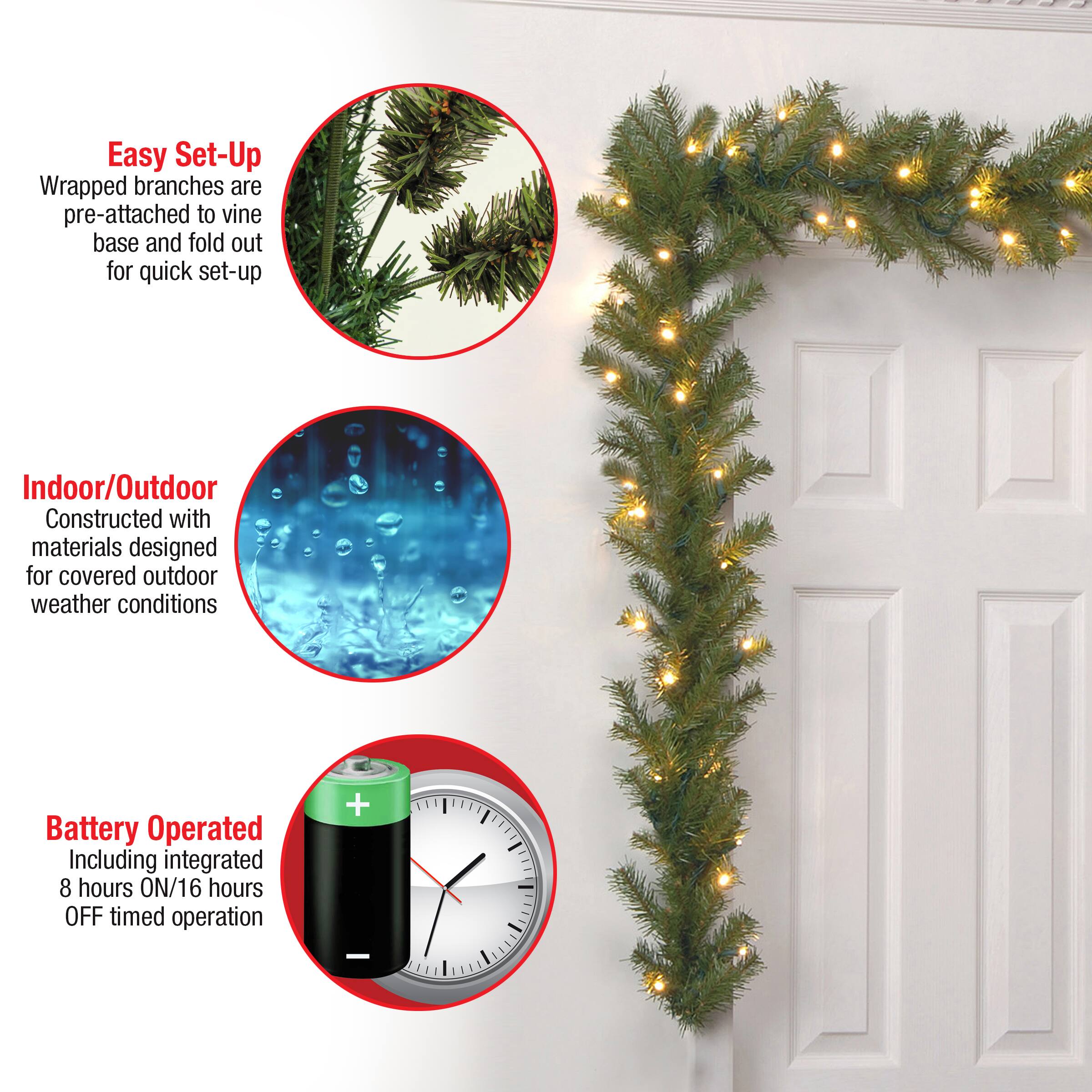 9ft. Norwood Fir Garland, Soft White LED Lights