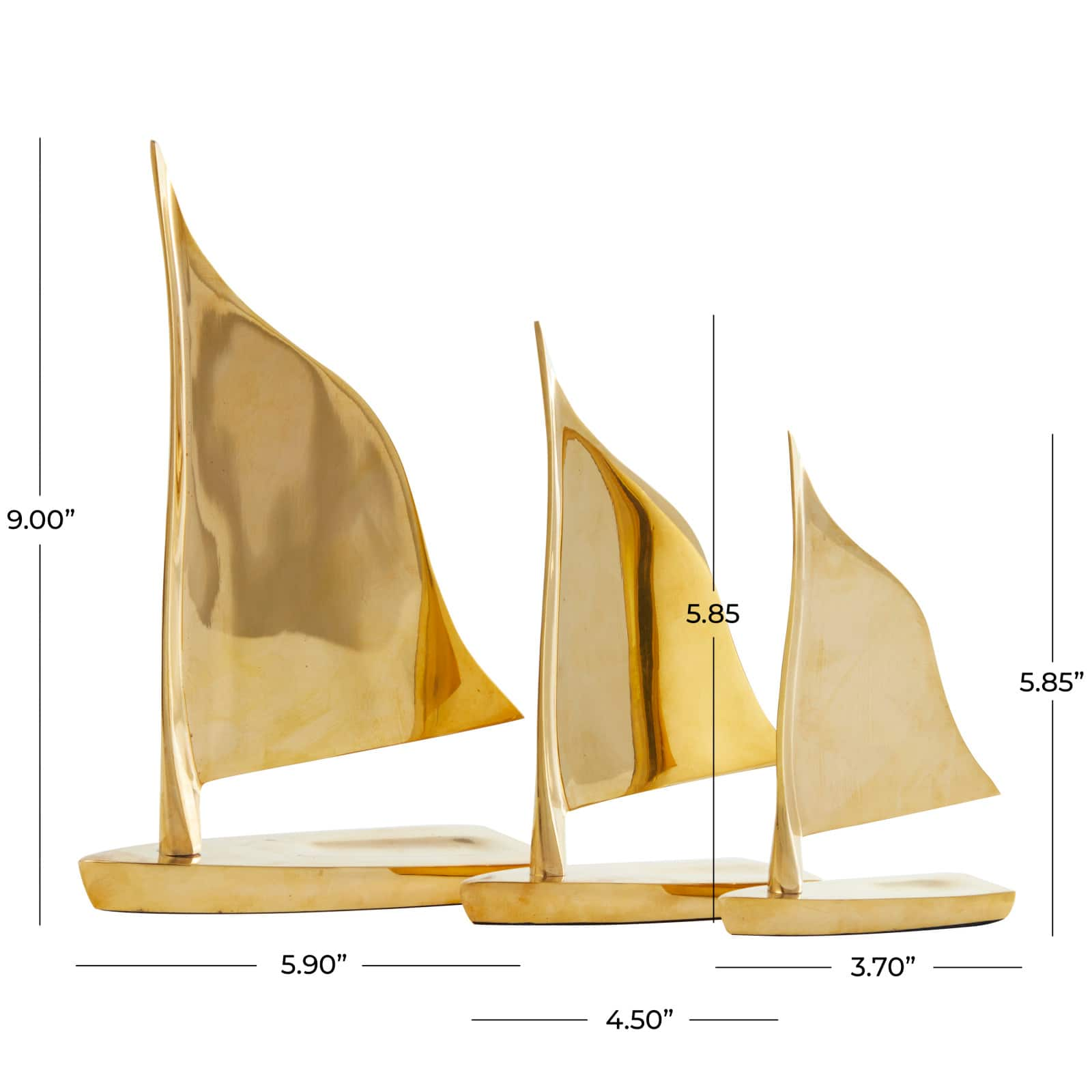 Gold Metal Sail Boat Sculpture Set