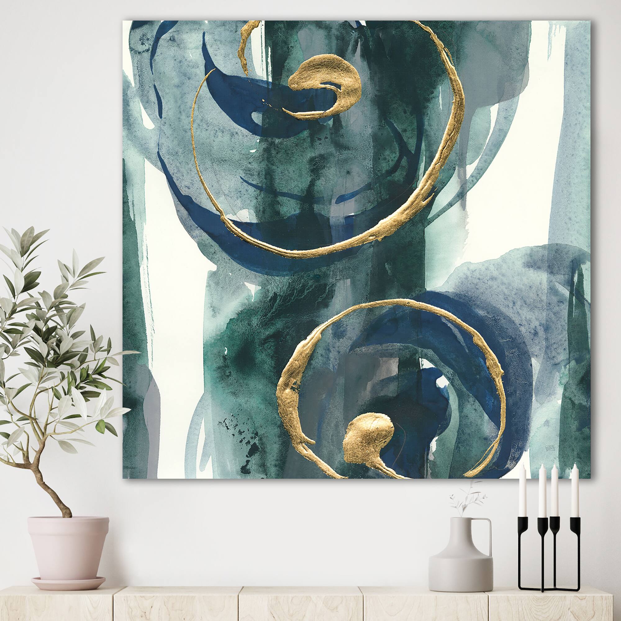 Designart - Mettalic Indigo and Gold II - Posh &#x26; Luxe Premium Canvas Wall Art