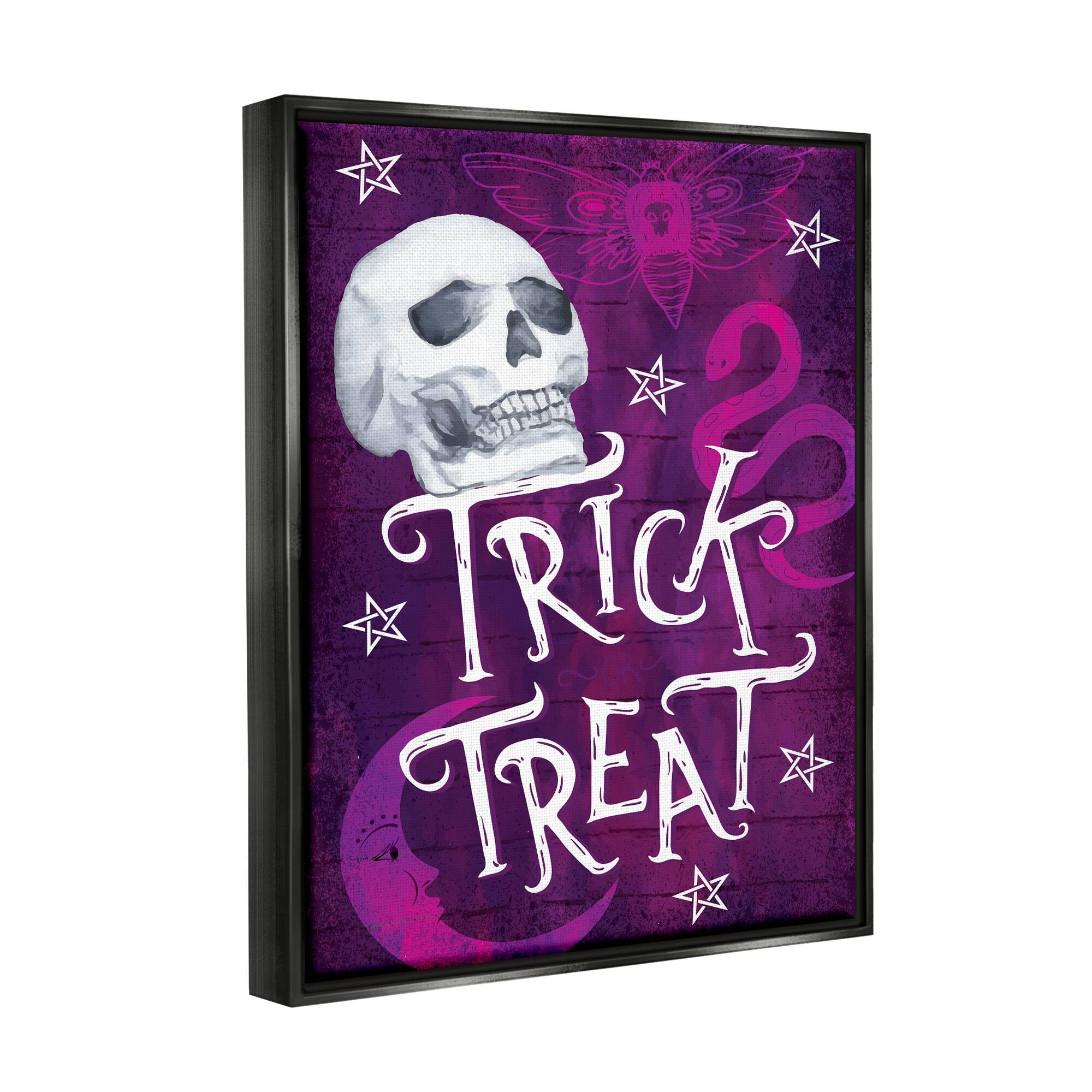 Stupell Industries Trick or Treat Purple Halloween Framed Floater Canvas Wall Art