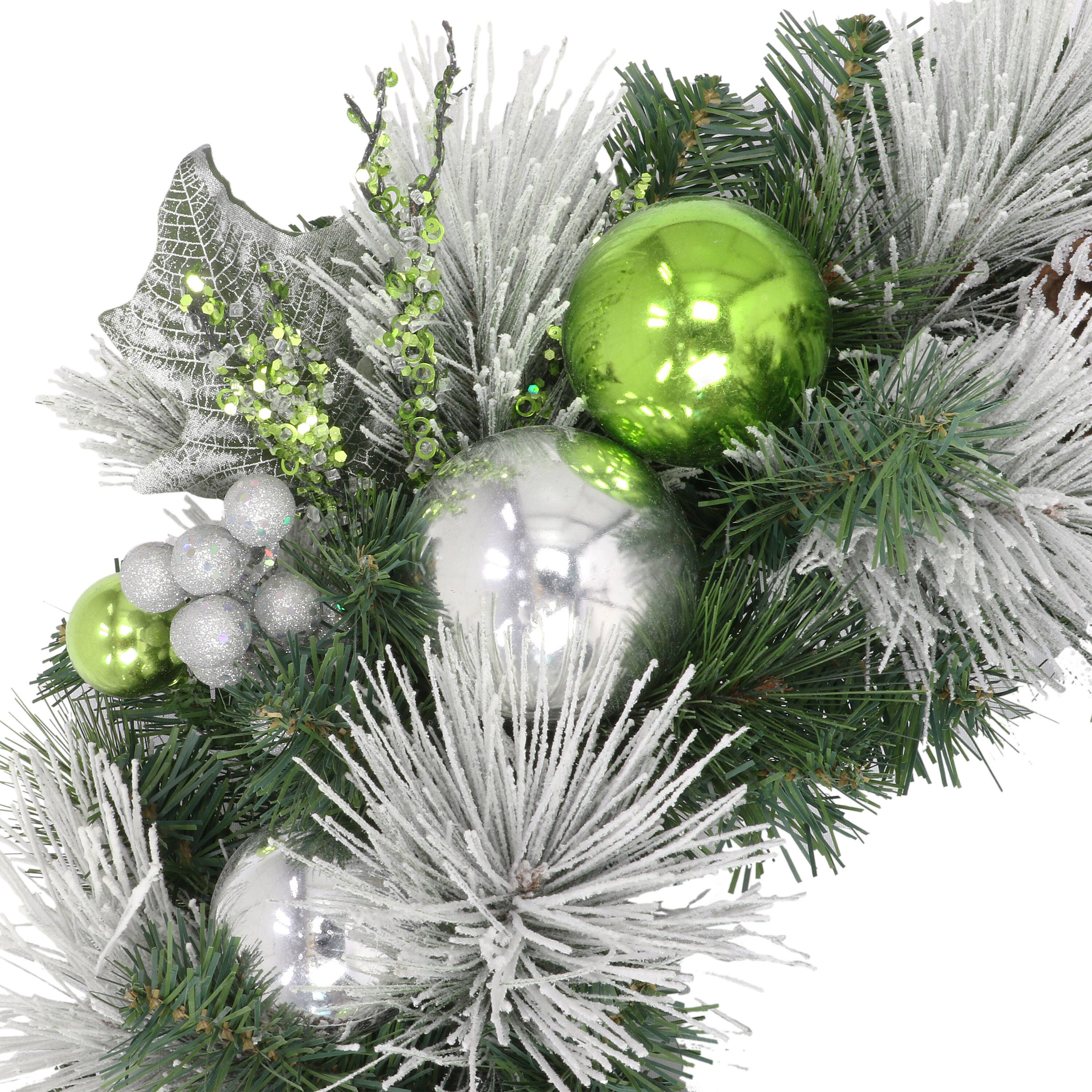 24&#x22; Green &#x26; Silver Ornament Decorated Wreath