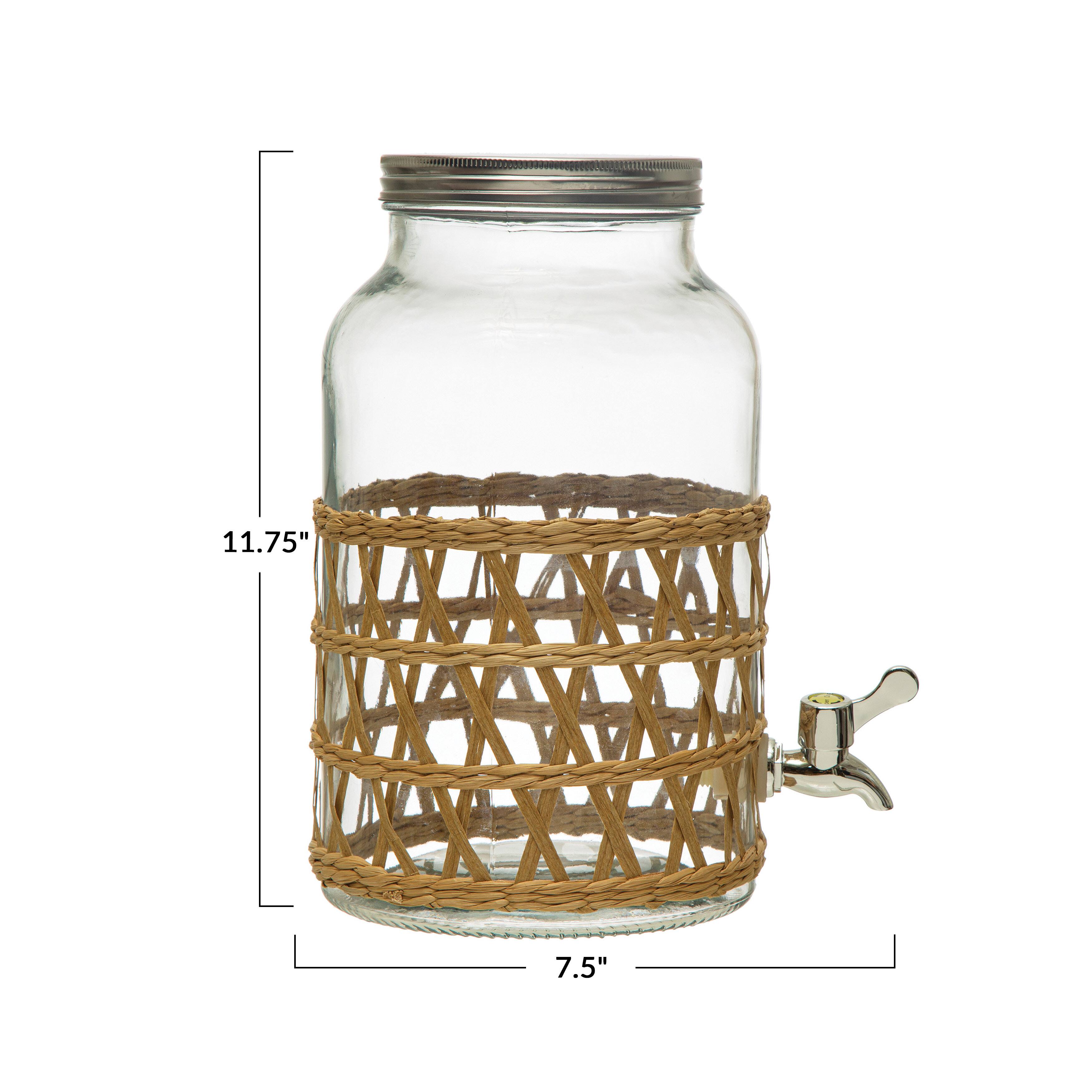 5.5qt. Glass Beverage Dispenser with Natural Woven Seagrass Sleeve