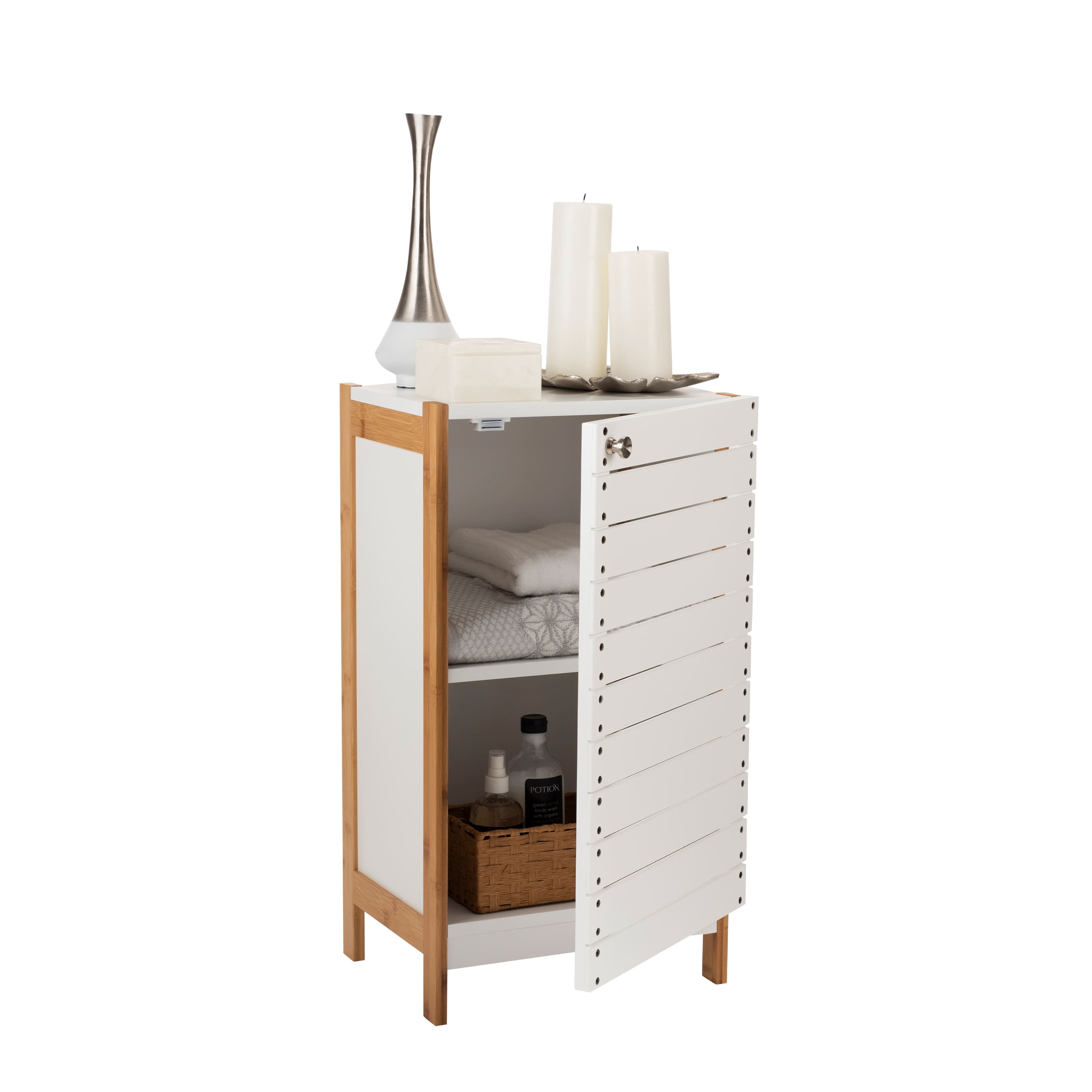 Organize It All 27&#x22; Rendition White 2-Shelf Bamboo Floor Cabinet