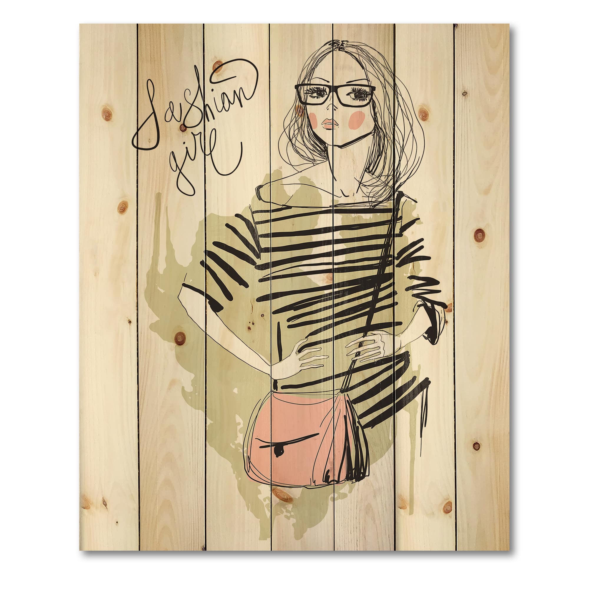 Designart - Trendy Fashion Girl - Shabby Chic Print on Natural Pine Wood