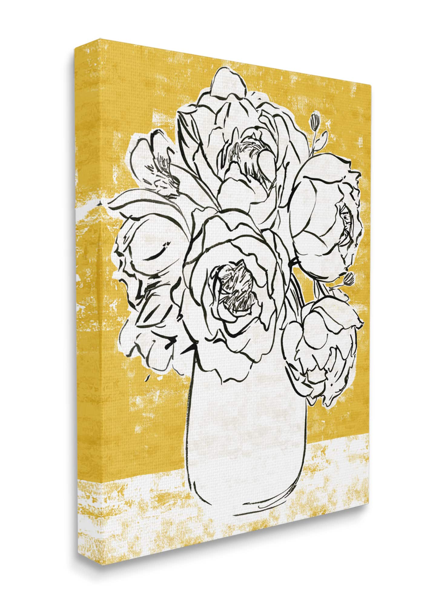 Stupell Industries Peony Sketch Bouquet Contrasted Distressed Yellow Canvas Wall Art