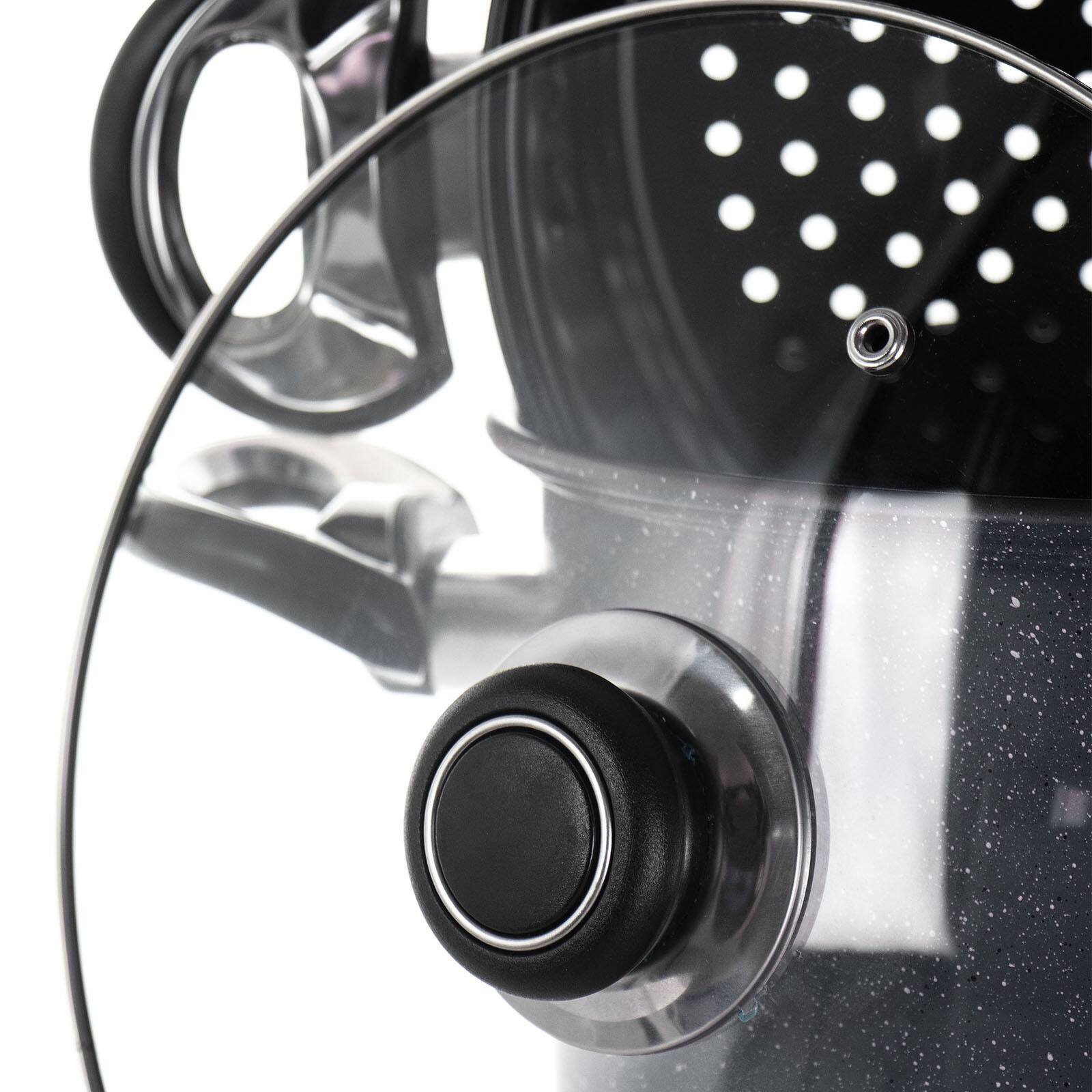 Gibson Home® Leighton 3-Piece 8.5qt. Black Nonstick Steel Pasta Pot with Steamer