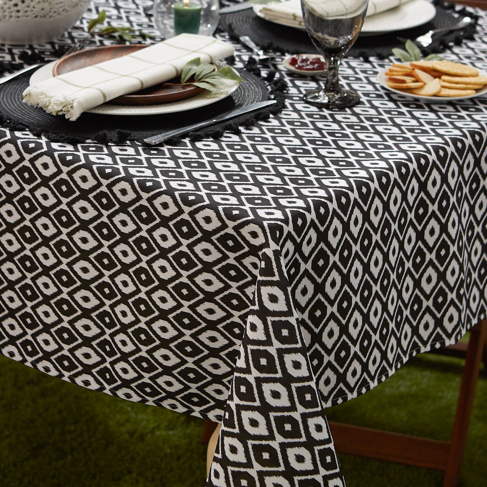 Black Ikat Outdoor Tablecloth With Zipper 60" x 120"