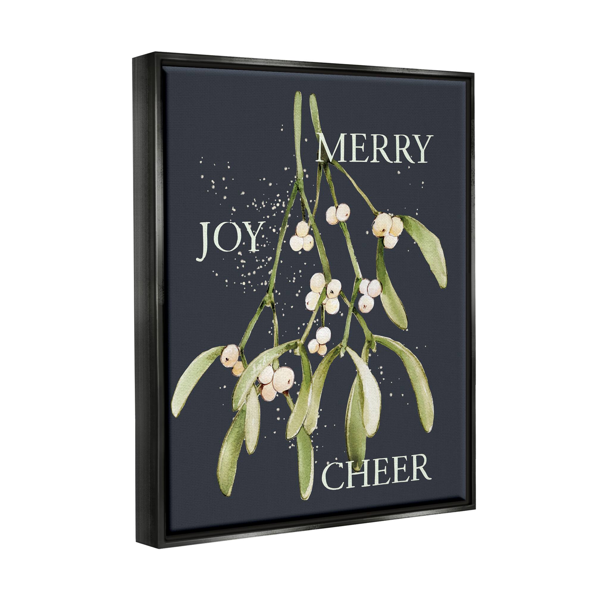 Stupell Industries Merry Joy Cheer Holly Berries Framed Floater Canvas Wall Art