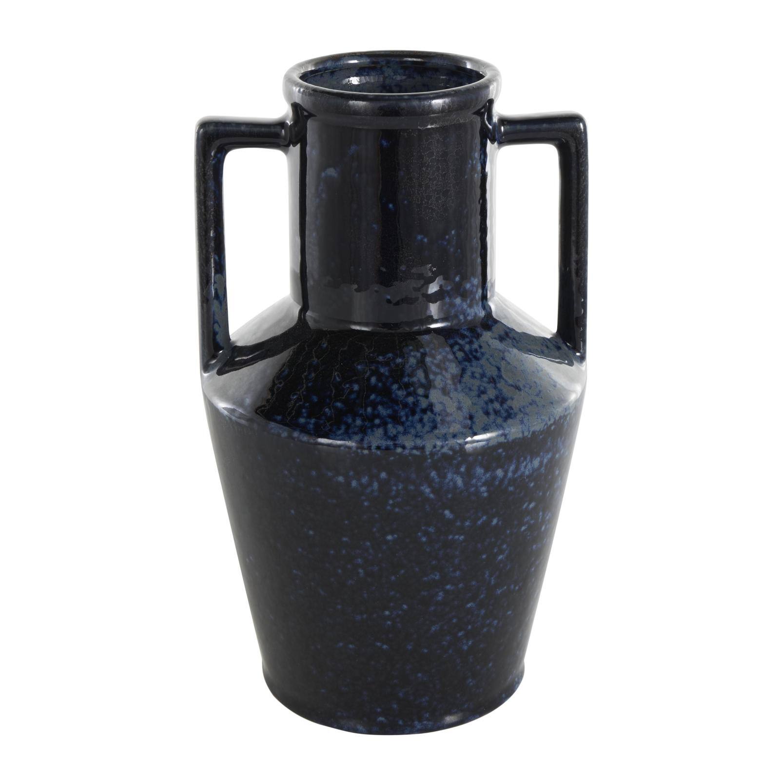 11" Dark Blue Ceramic Ombre Textured Vase with Rectangular Handles