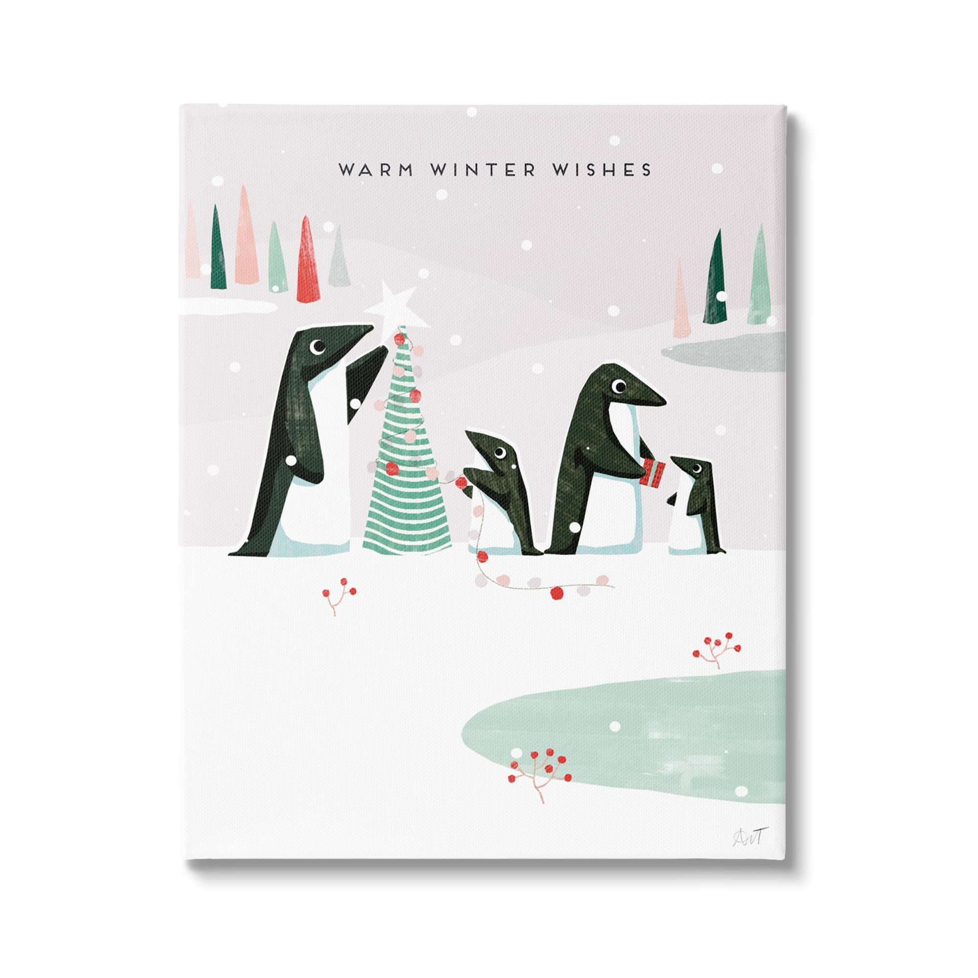 Stupell Industries Warm Winter Wishes Snowy Penguins Canvas Wall Art