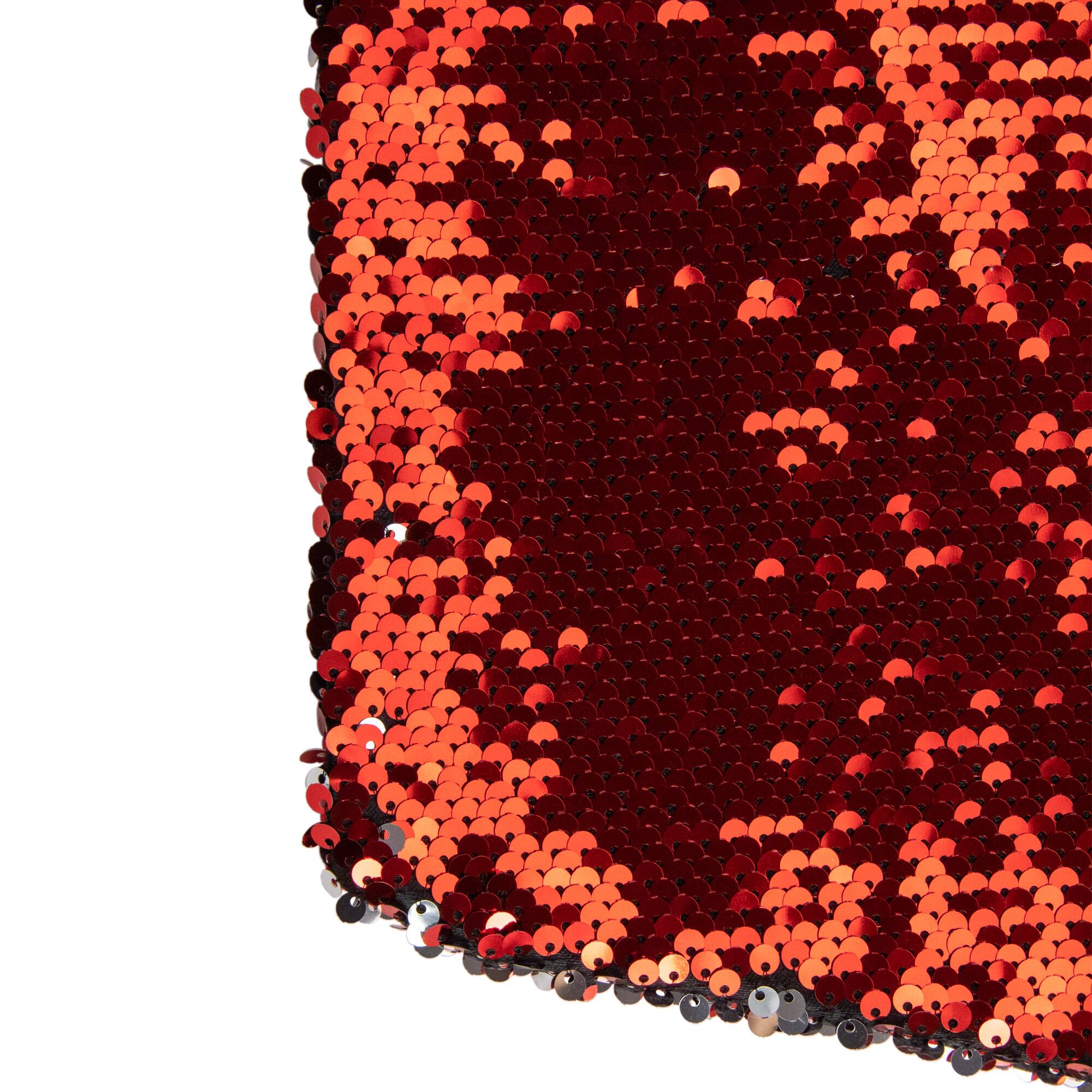 19" Red & Silver Sequin Christmas Stocking with White Faux Fur Cuff