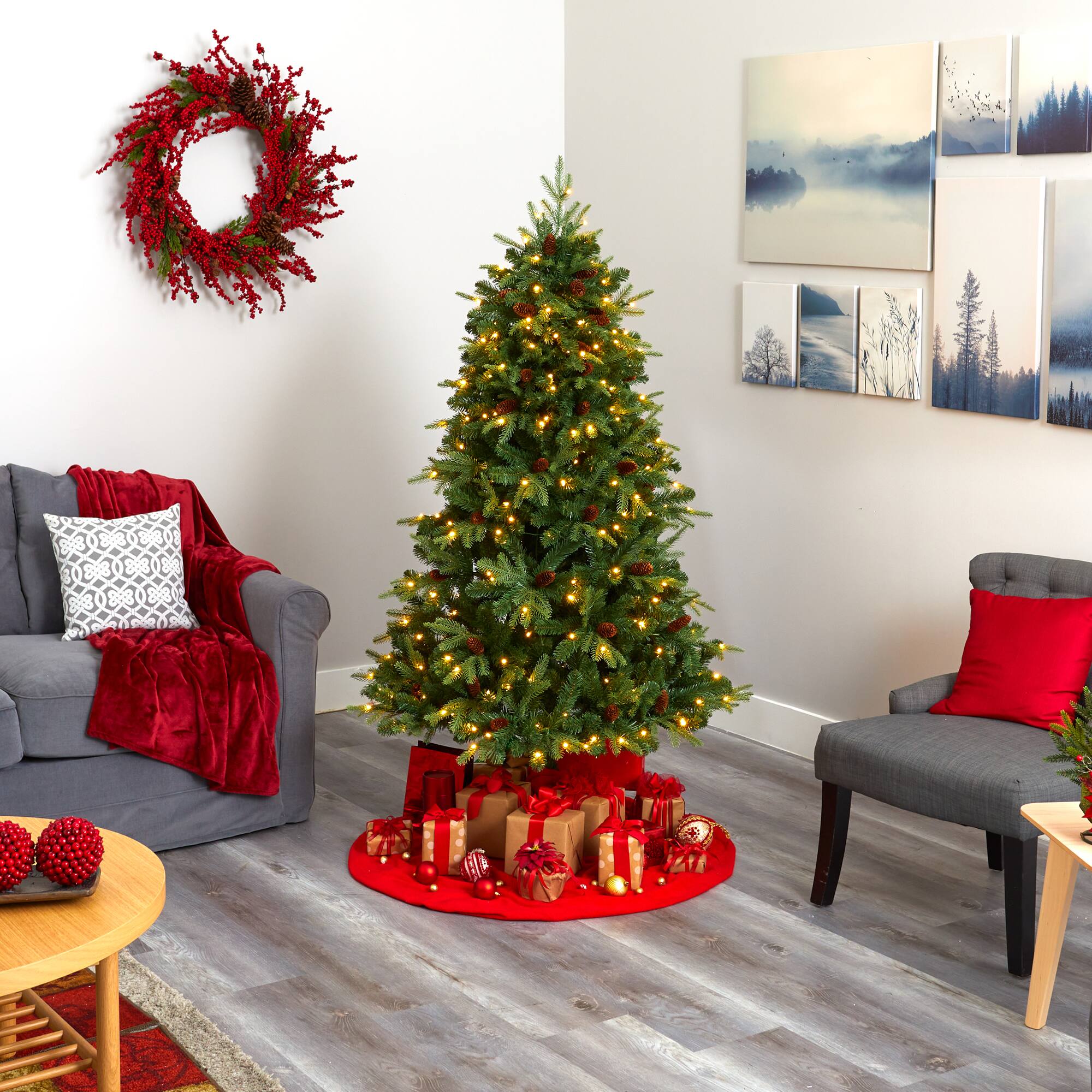 6ft. Pre-Lit Wellington Spruce Artificial Christmas Tree, Clear LED Lights