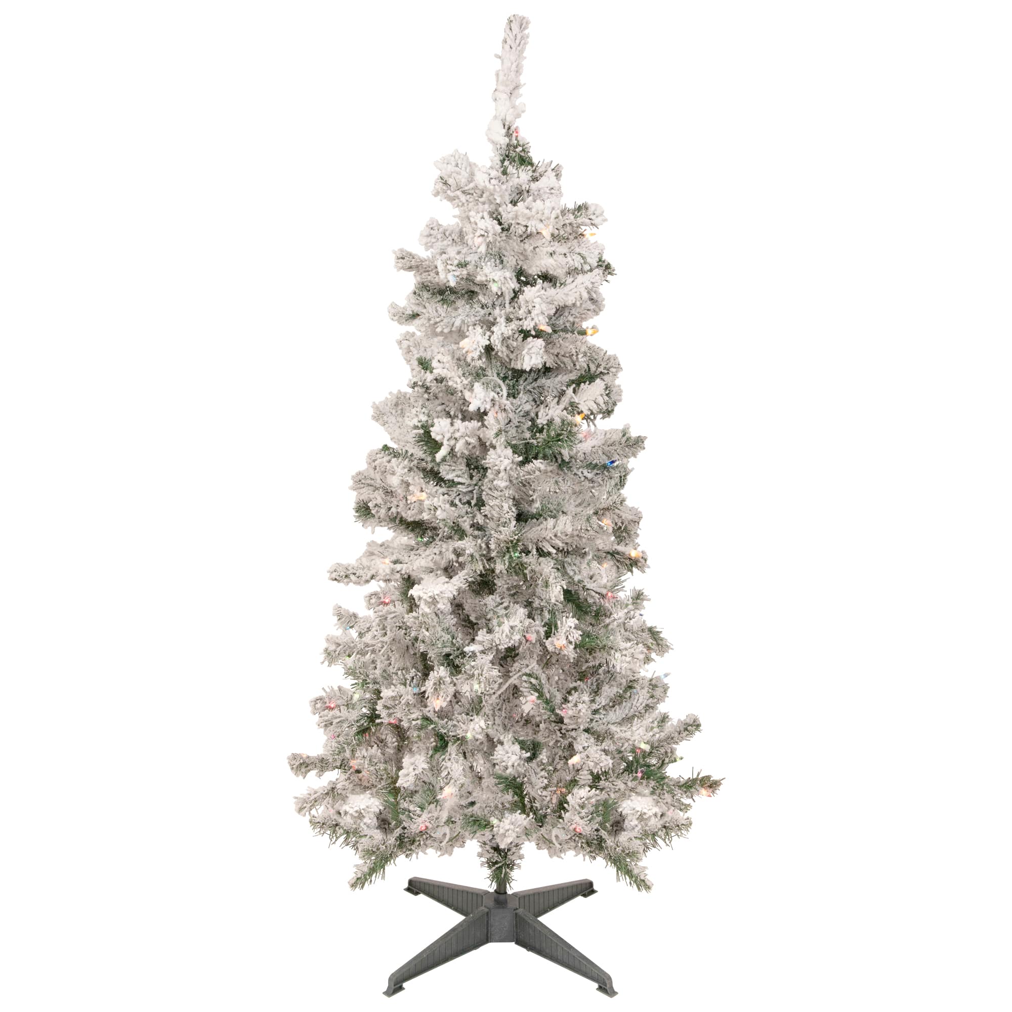 4.5ft. Pre-Lit Flocked Pine Medium Artificial Christmas Tree, Multicolor Lights