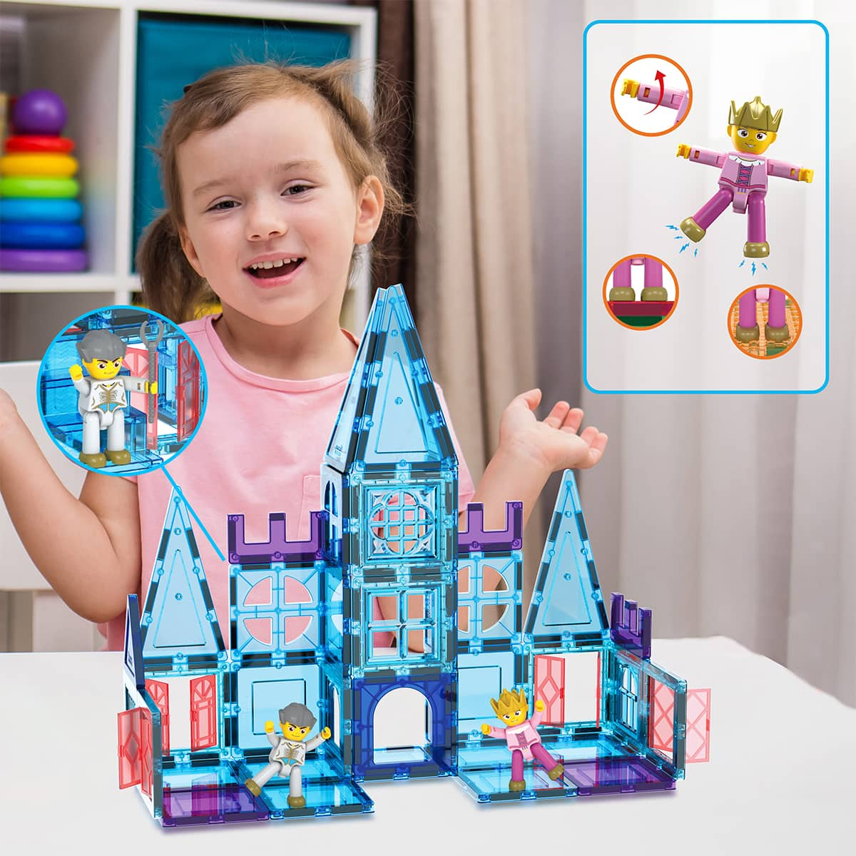 PicassoTiles&#xAE; 72 Piece Ice Castle Magnetic Tile Building Set