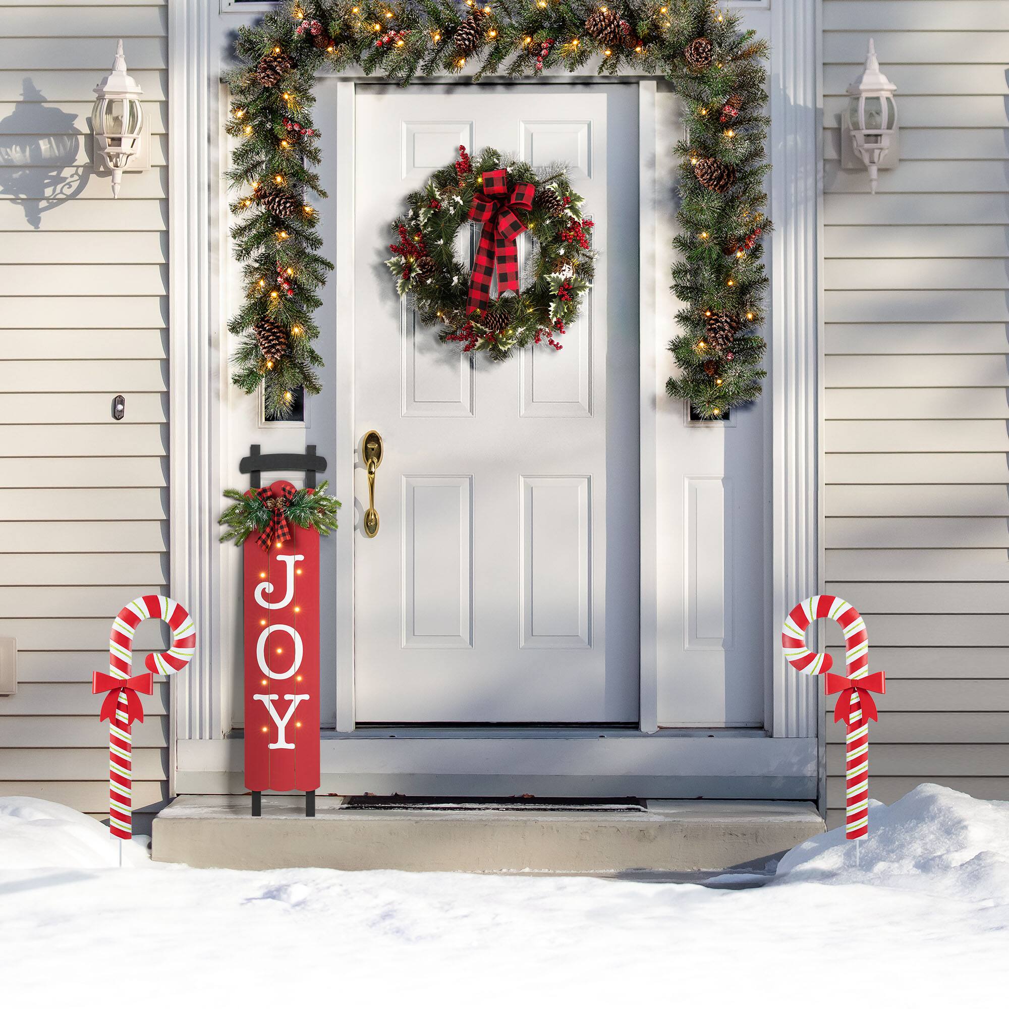 Glitzhome® 33" Metal Christmas Gingerbread House and Candy Cane Yard Stake Set