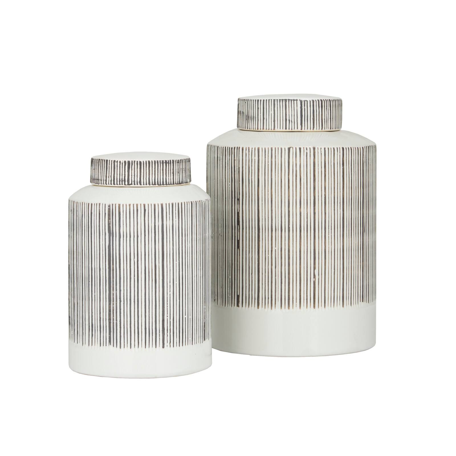 Black and White Ceramic Modern Jars, set of 2, 13", 11"