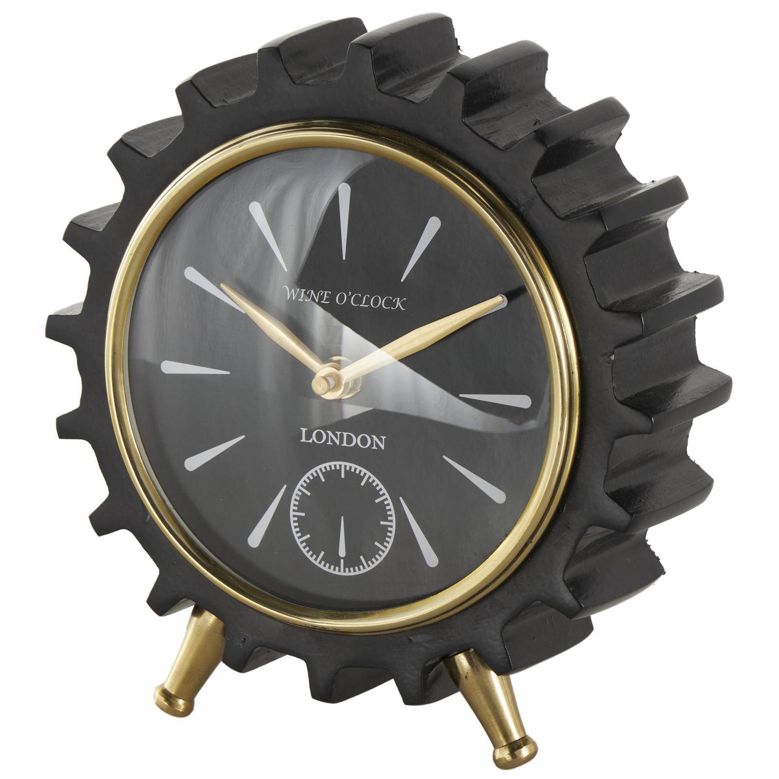 Black Aluminum Gear Clock with Gold Hands and Legs
