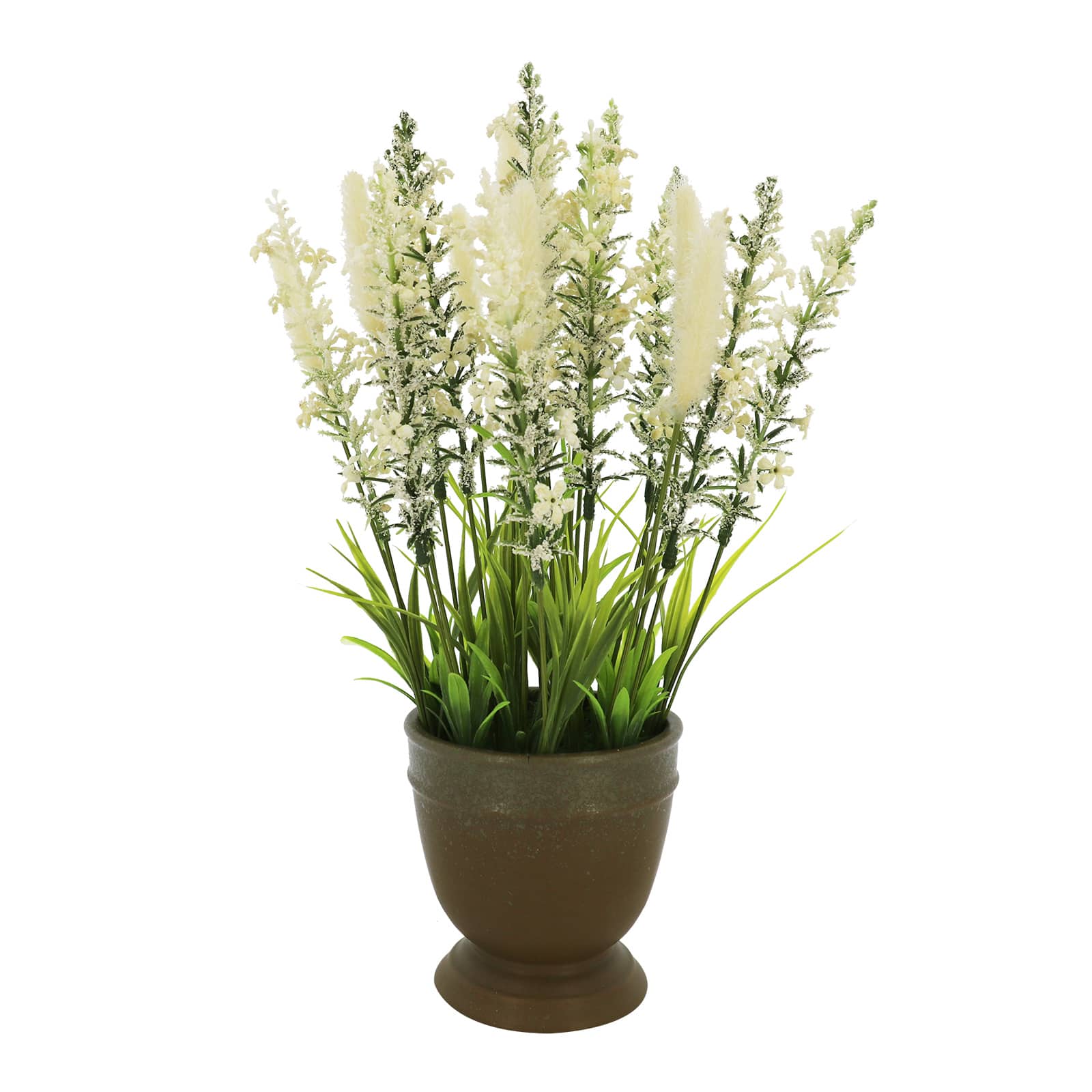 16" White Wildflower Plant in Brown Ceramic Tabletop Planter by Ashland®
